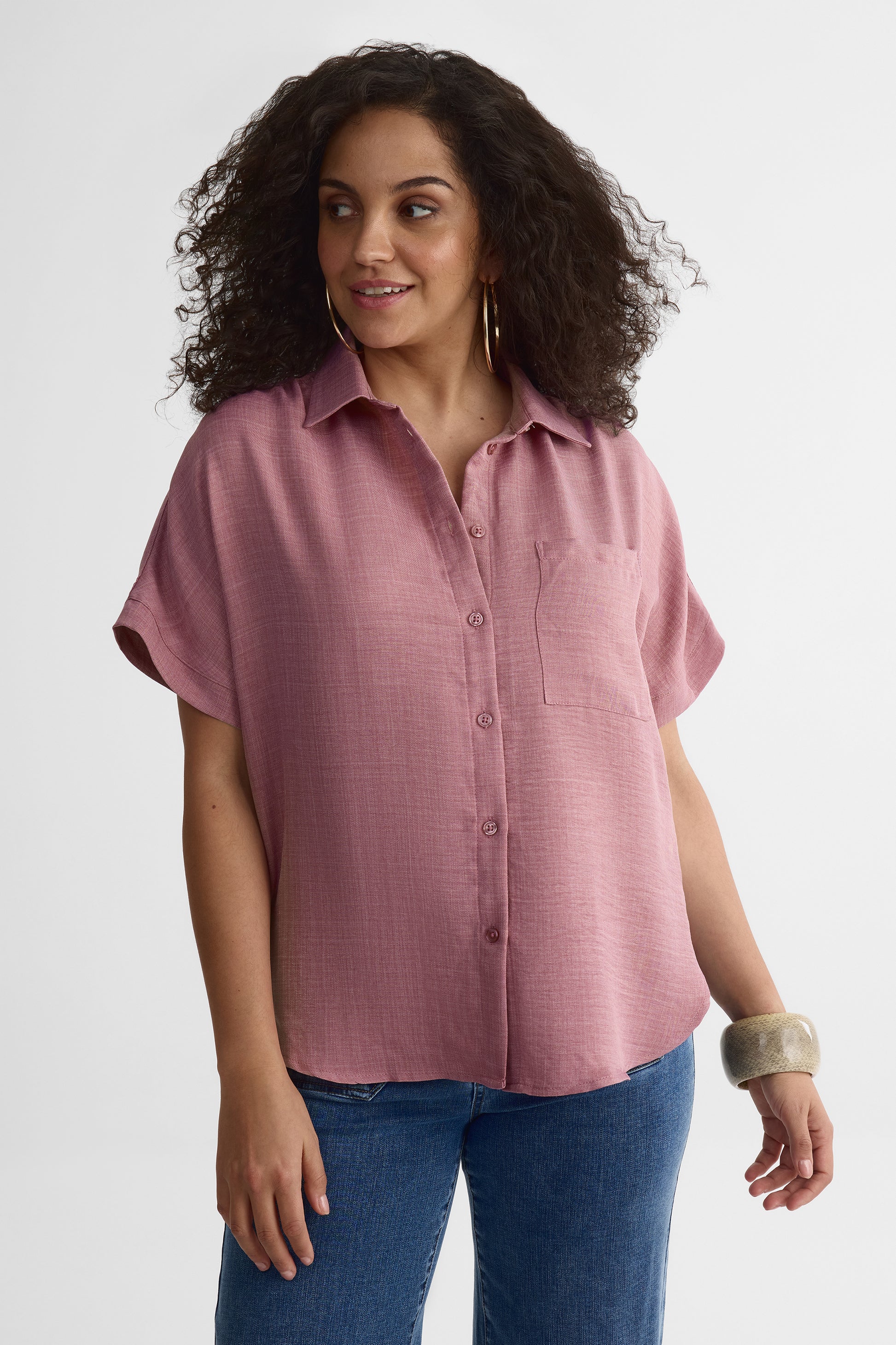Chemisier M/courtes Dolman en chambray - Femme && BORDEAUX