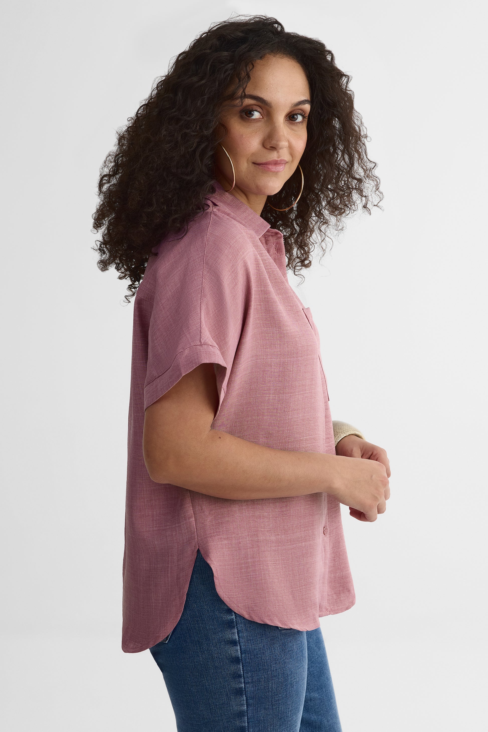 Chemisier M/courtes Dolman en chambray - Femme && BORDEAUX