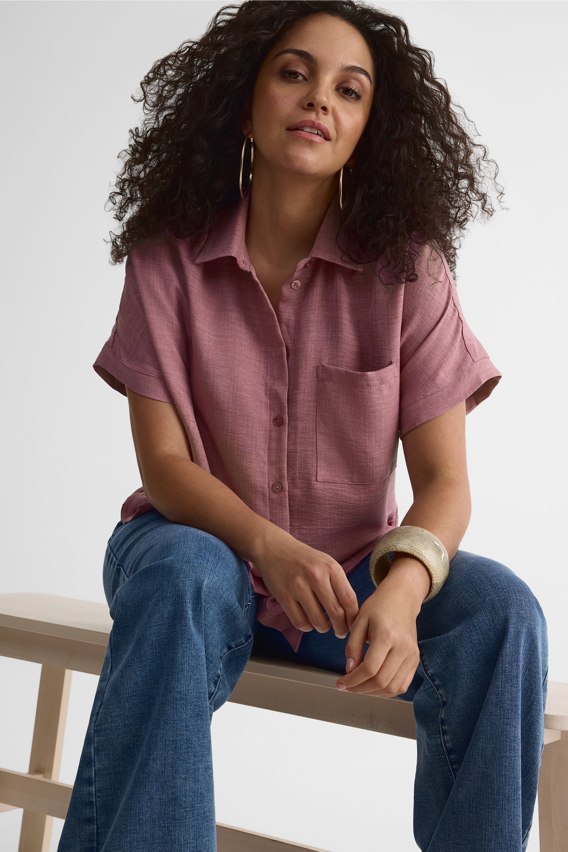 Chemisier M/courtes Dolman en chambray - Femme && BORDEAUX