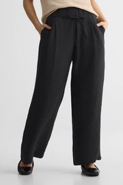 Pantalon élastique à taille haute – Femme && CHARBON