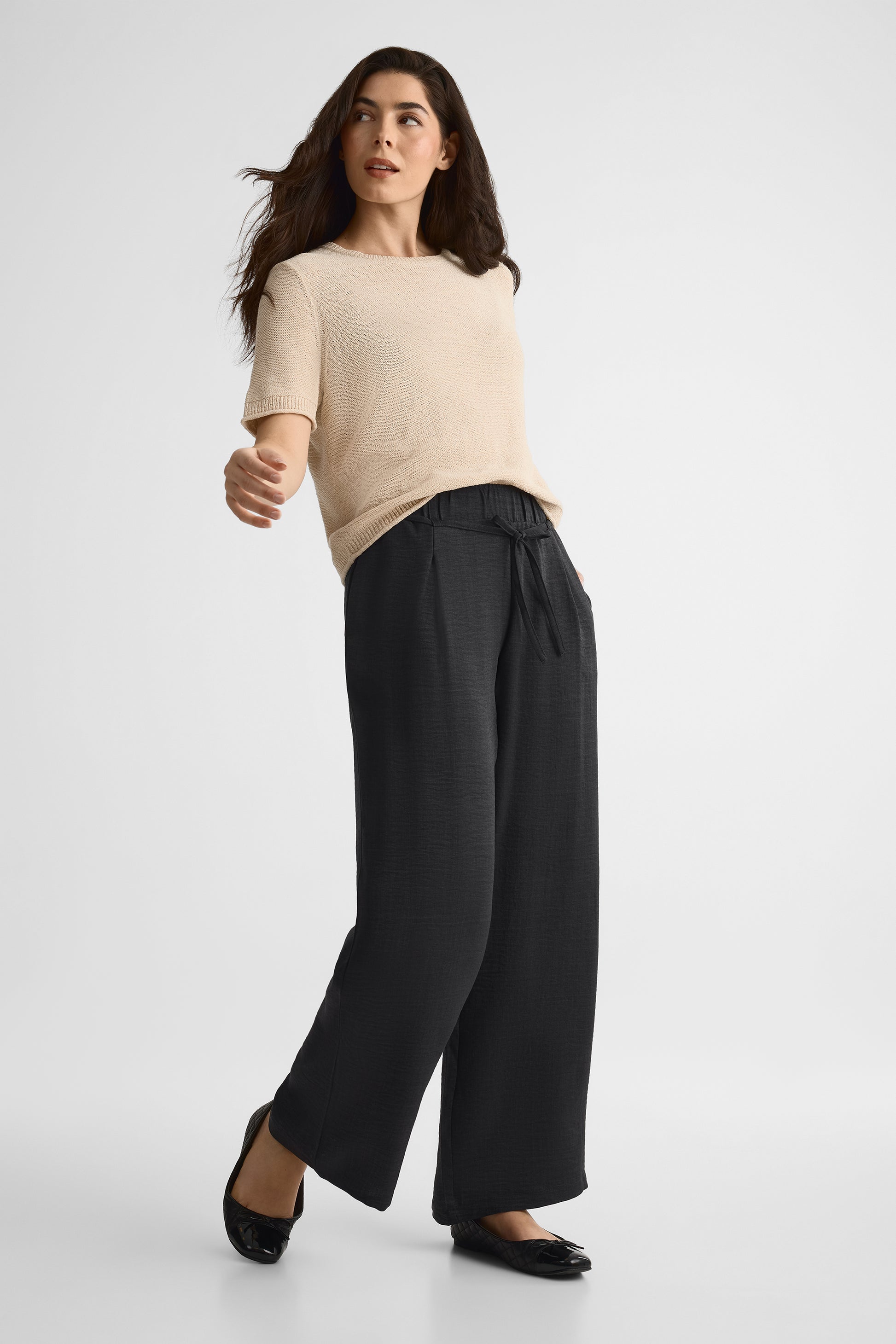 Pantalon élastique à taille haute – Femme && CHARBON