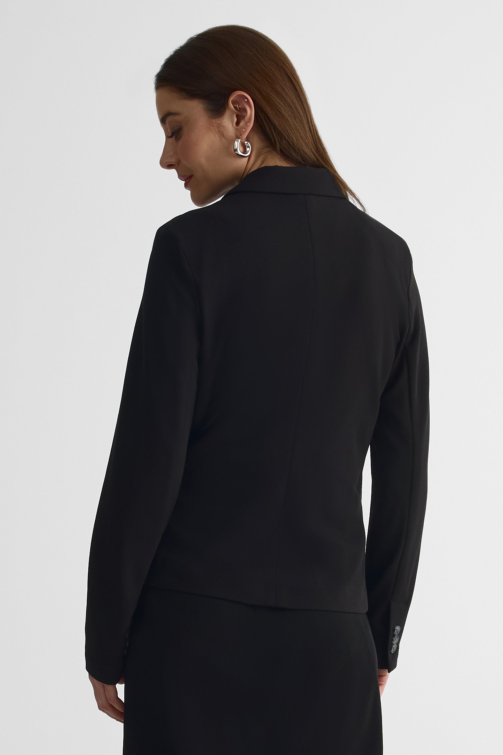 Veston long semi-ajusté en crêpe - Femme && NOIR
