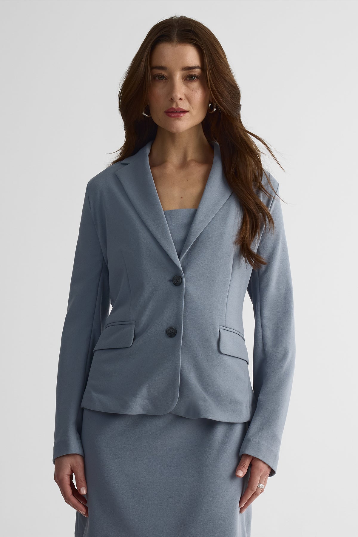 Veston long semi-ajusté en crêpe - Femme && GRIS