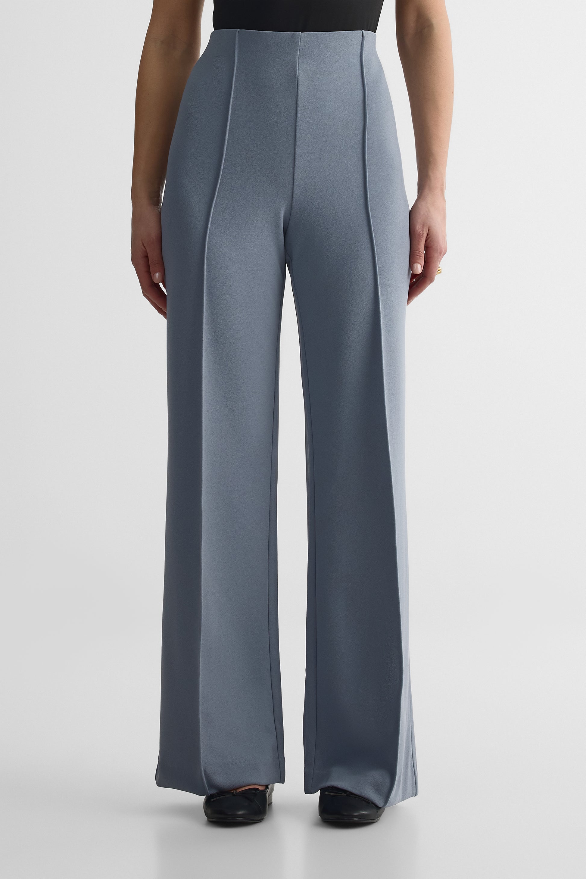Pantalon taille haute élastique – Femme && GRIS