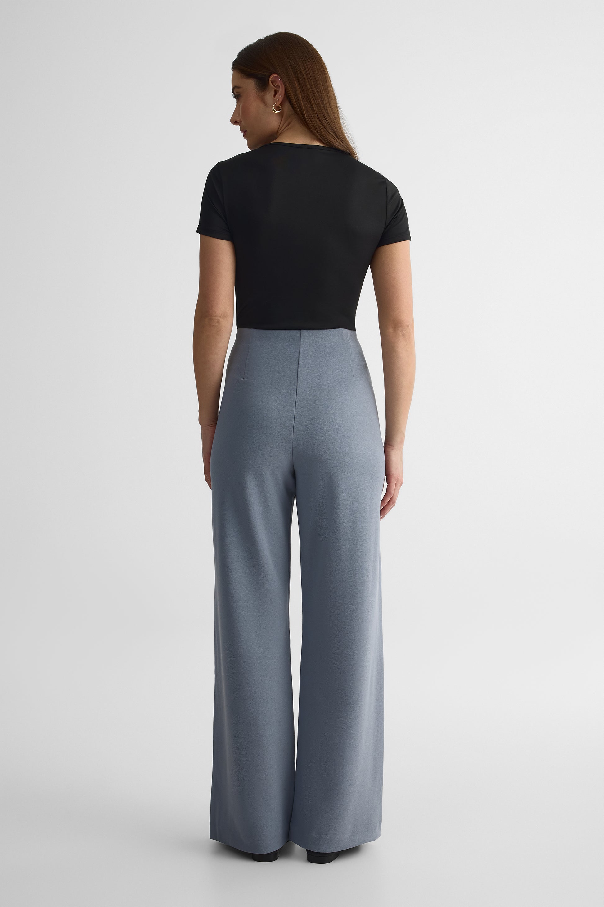 Pantalon taille haute élastique – Femme && GRIS