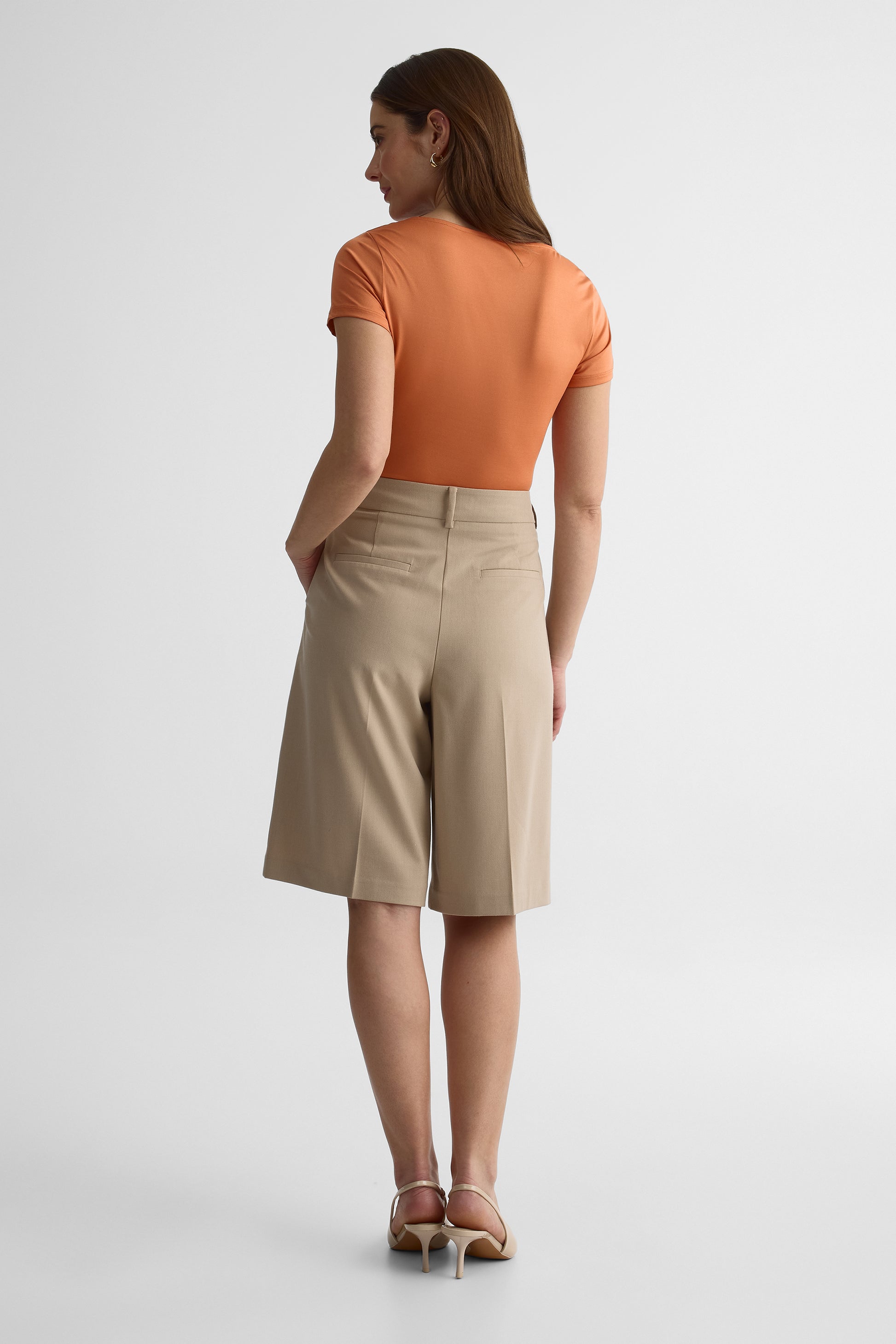 Bermuda taille haute plissé – Femme && BEIGE