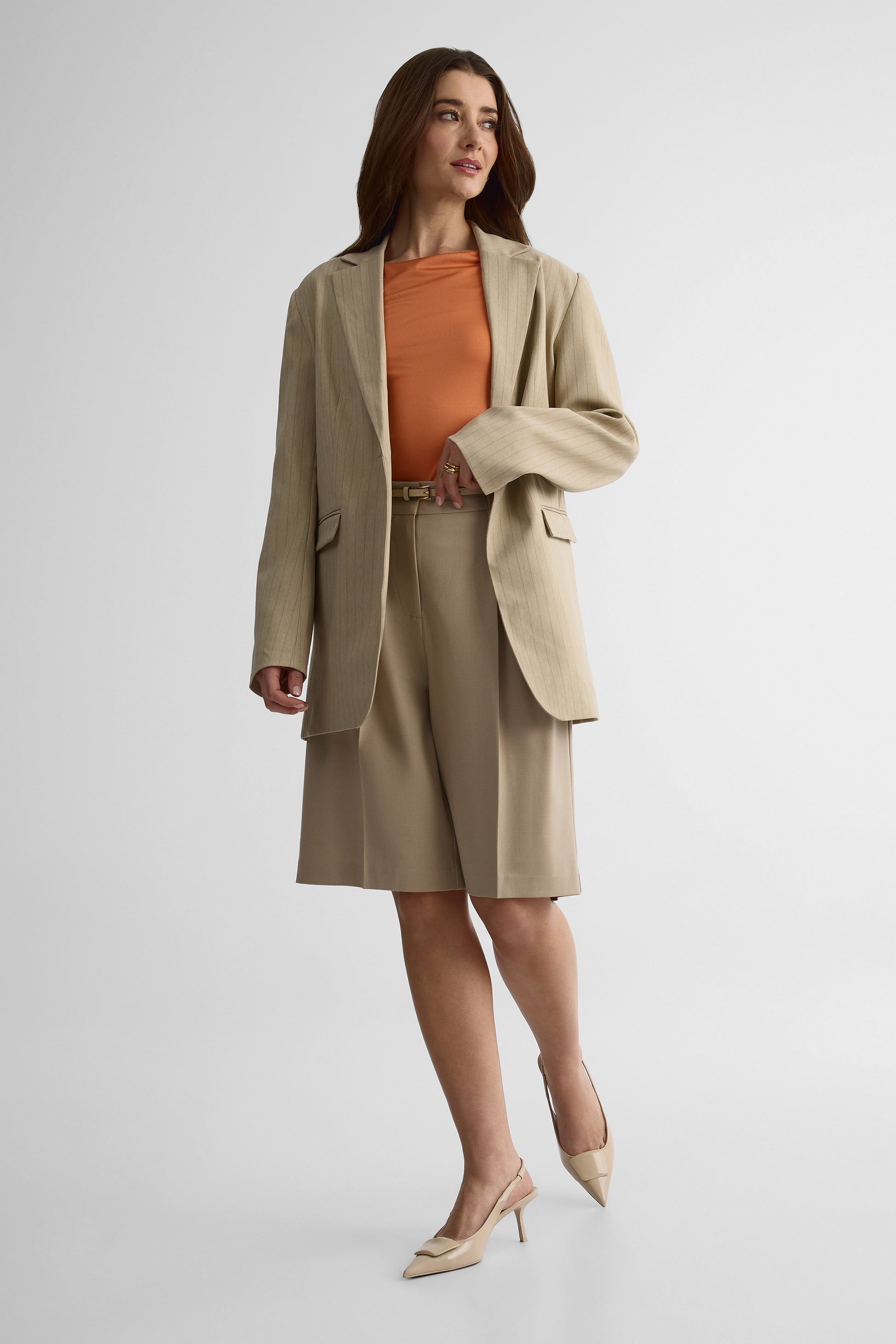 Bermuda taille haute plissé – Femme && BEIGE