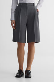 Bermuda taille haute plissé – Femme && GRIS MIXTE