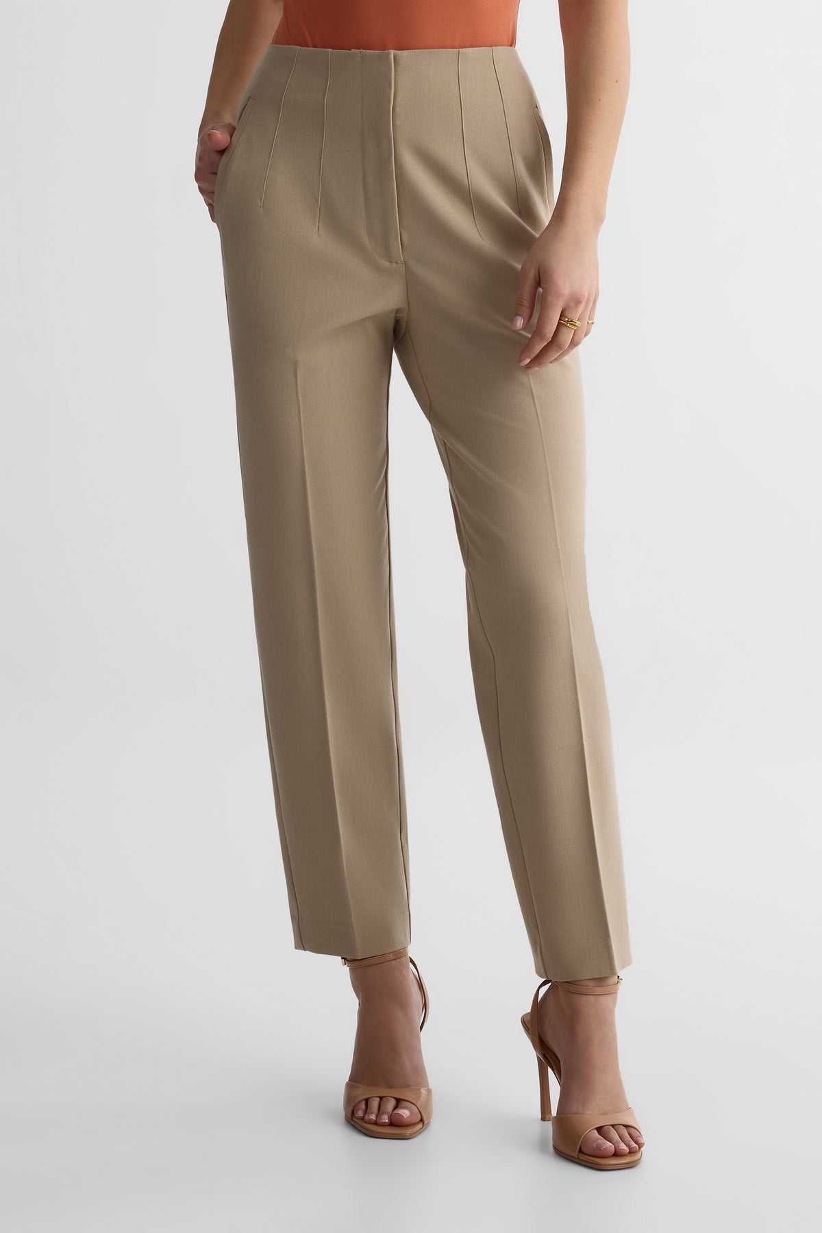 Pantalon taille haute stretch - Femme && BEIGE