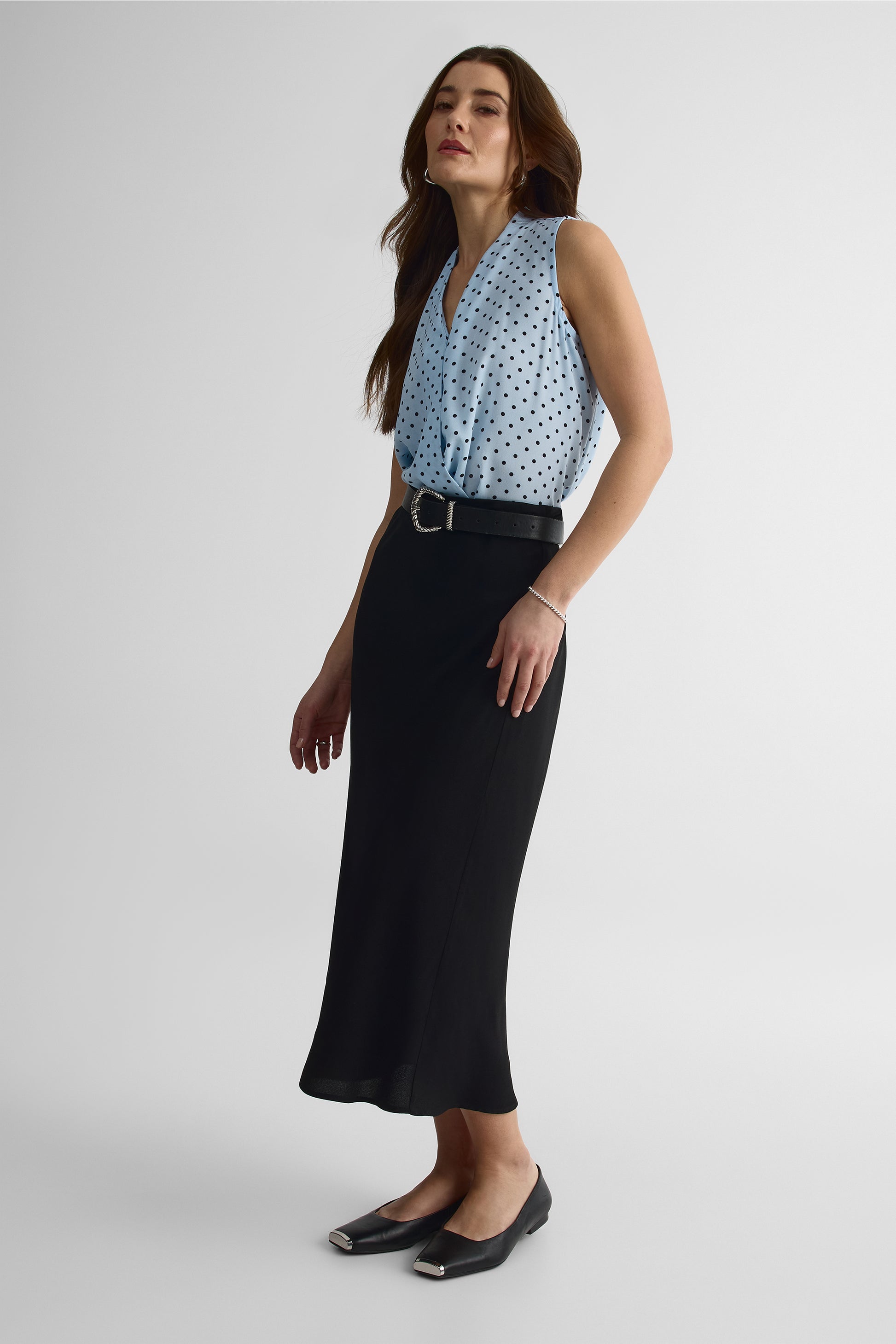 Blouse surplice fluide à manches - Femme && BLEU MULTI