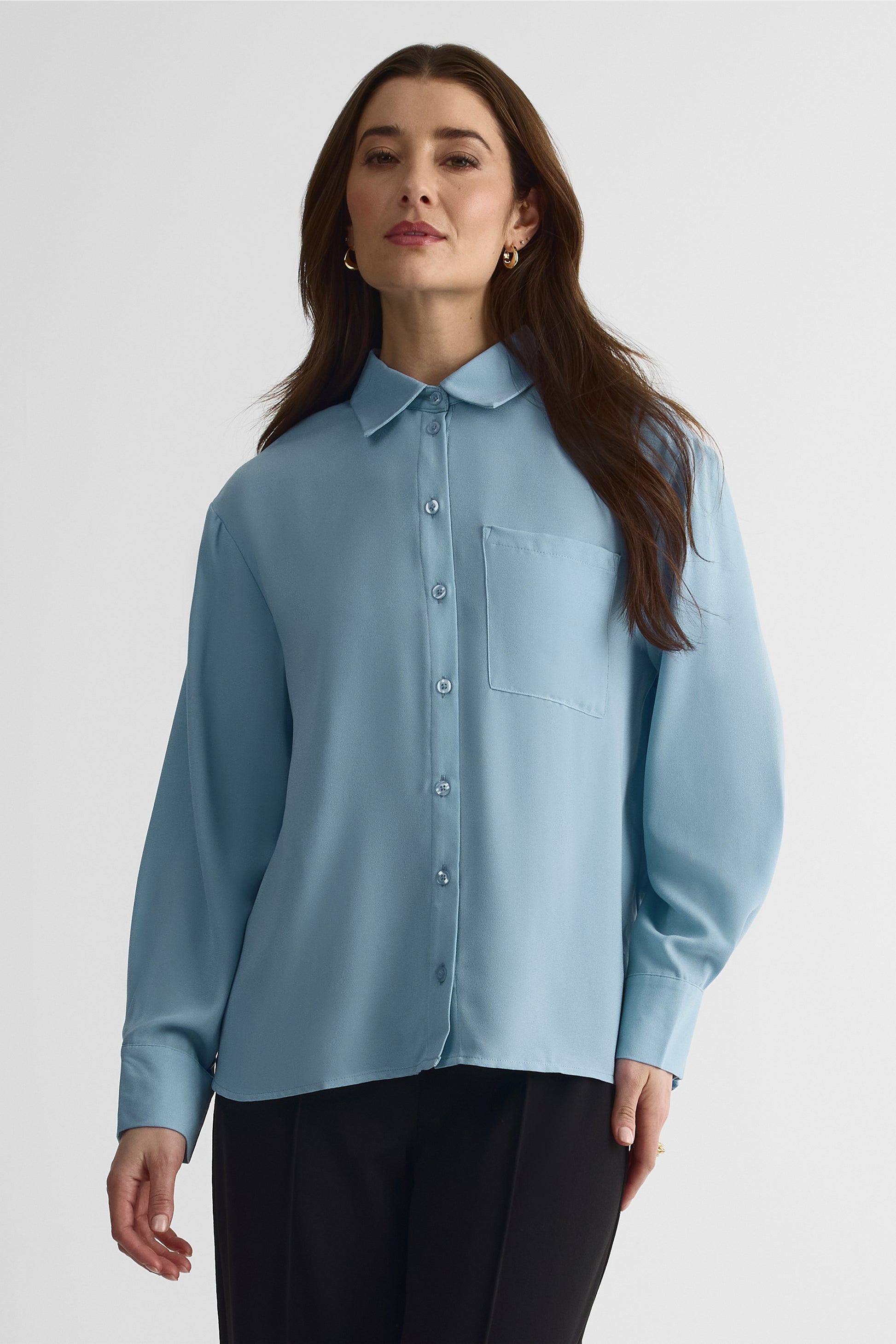 Chemisier fluide à manches longues – Femme && BLEU
