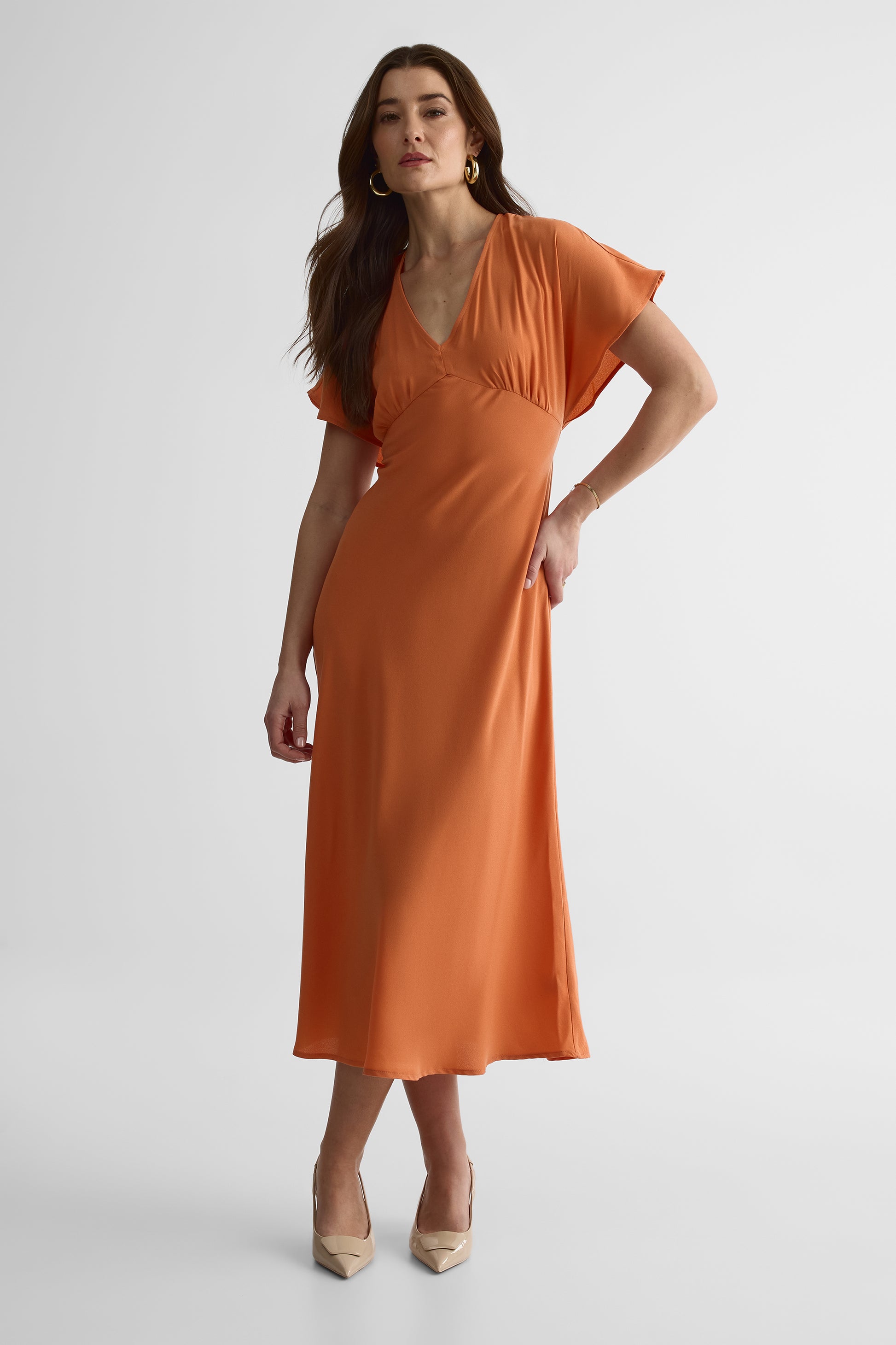 Robe maxi fluide à pois – Femme && ORANGE