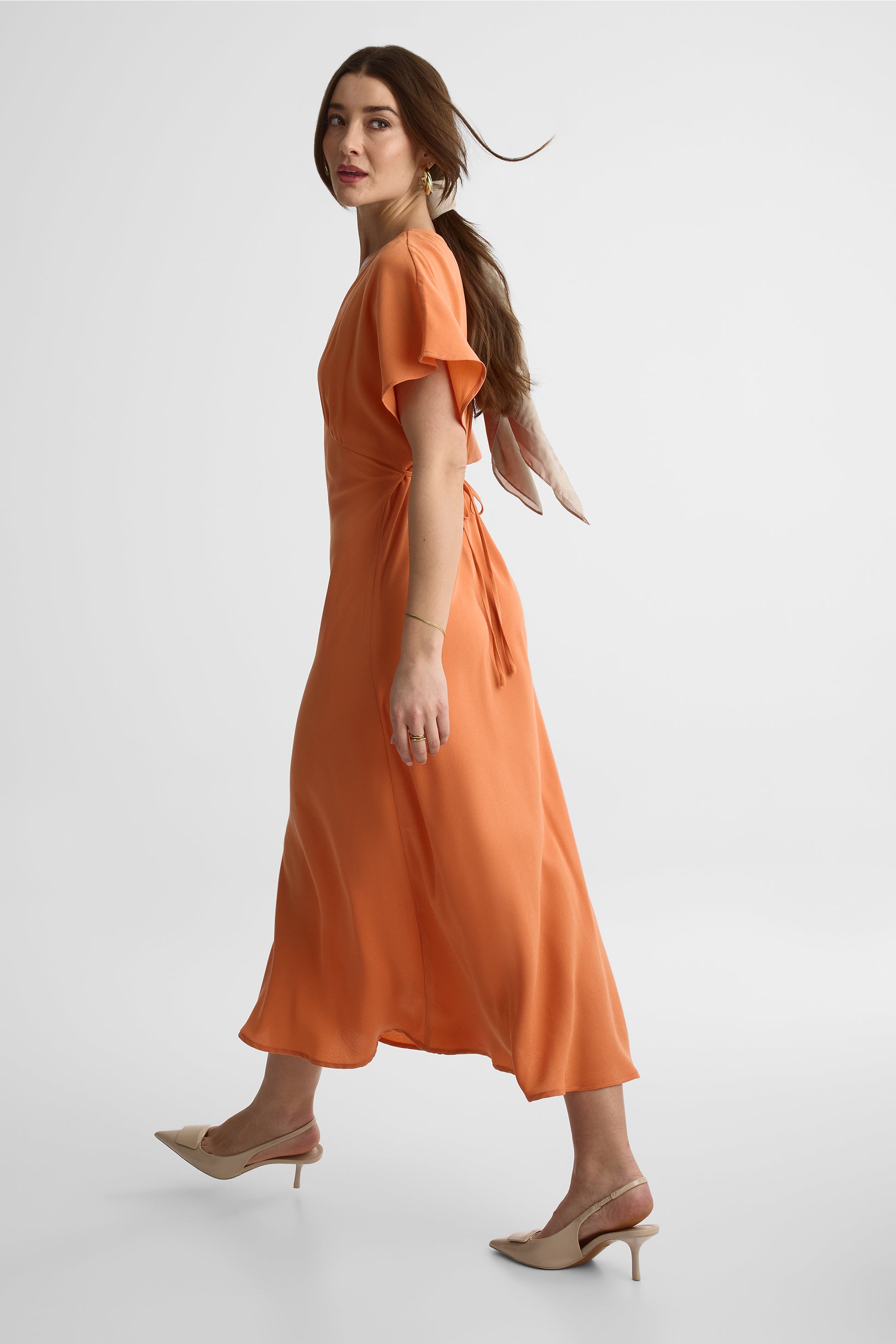 Robe maxi fluide à pois – Femme && ORANGE
