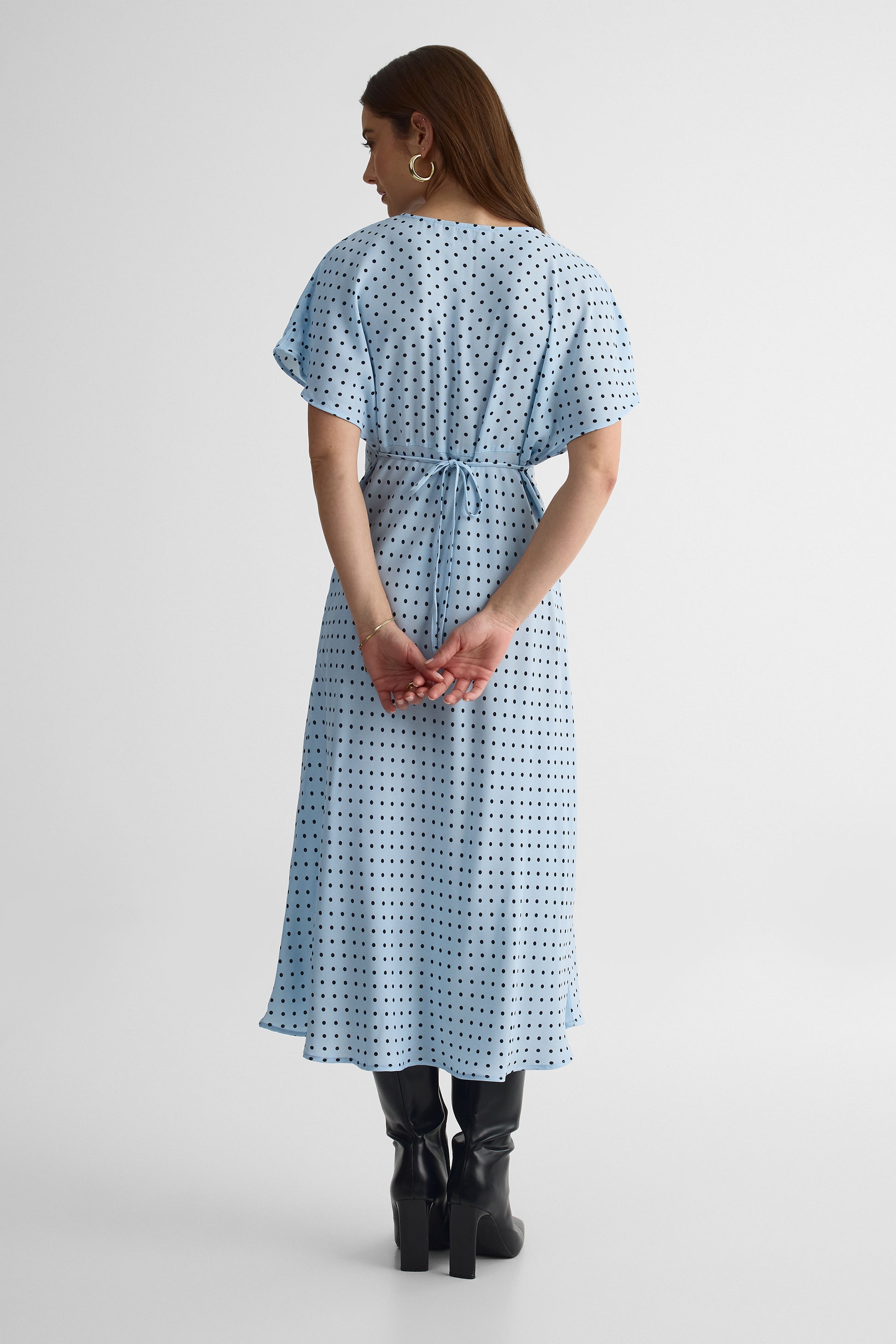 Robe maxi fluide à pois – Femme && BLEU MULTI