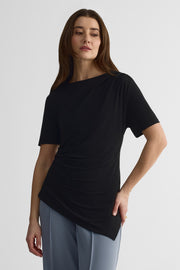 Chandail M/courtes semi-ajusté en crépe - Femme && NOIR