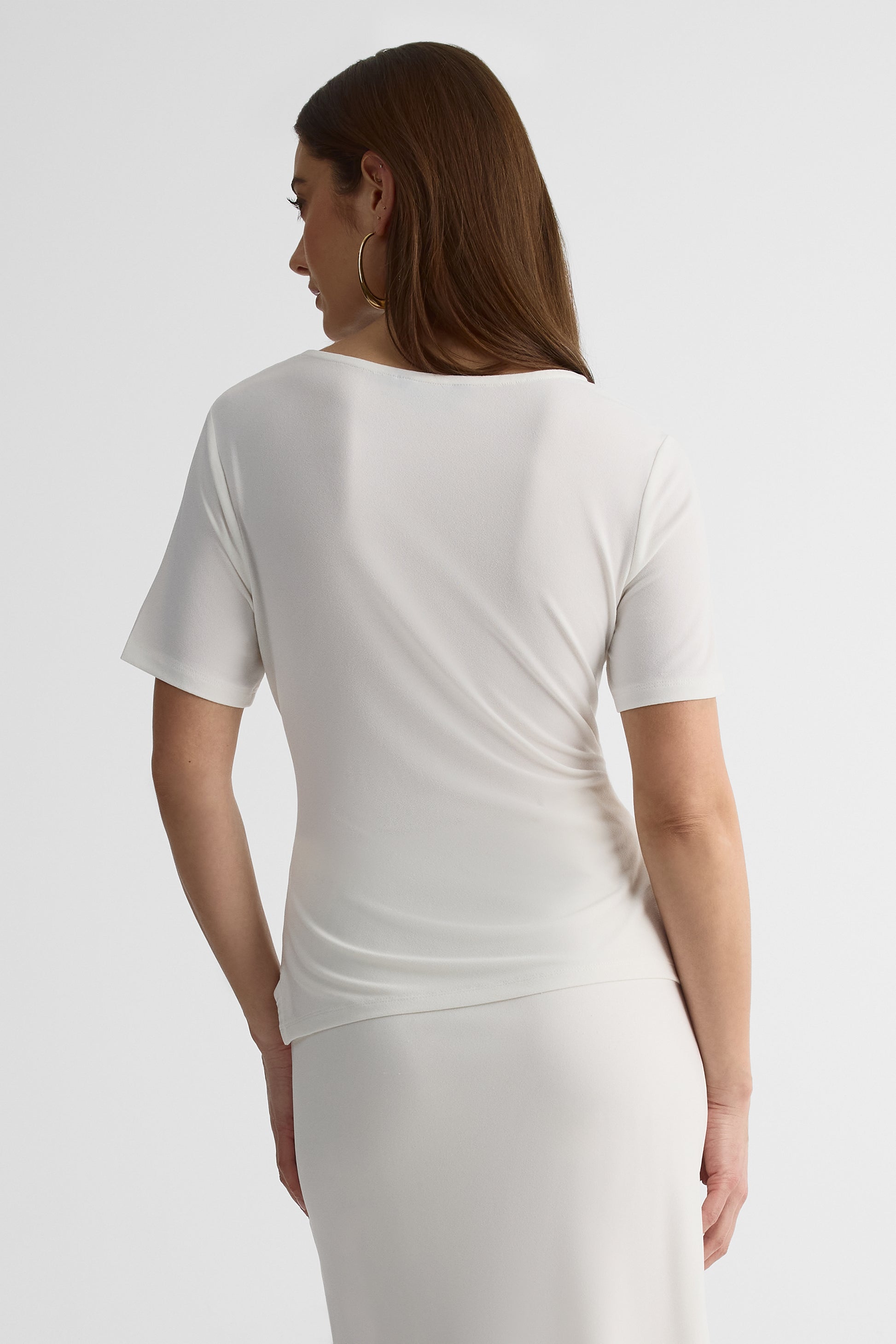 Chandail M/courtes semi-ajusté en crépe - Femme && BLANC CASSÉ