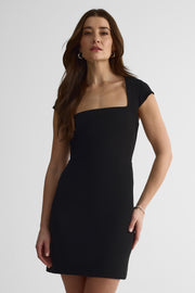 Robe courte col carré en crépon - Femme && NOIR
