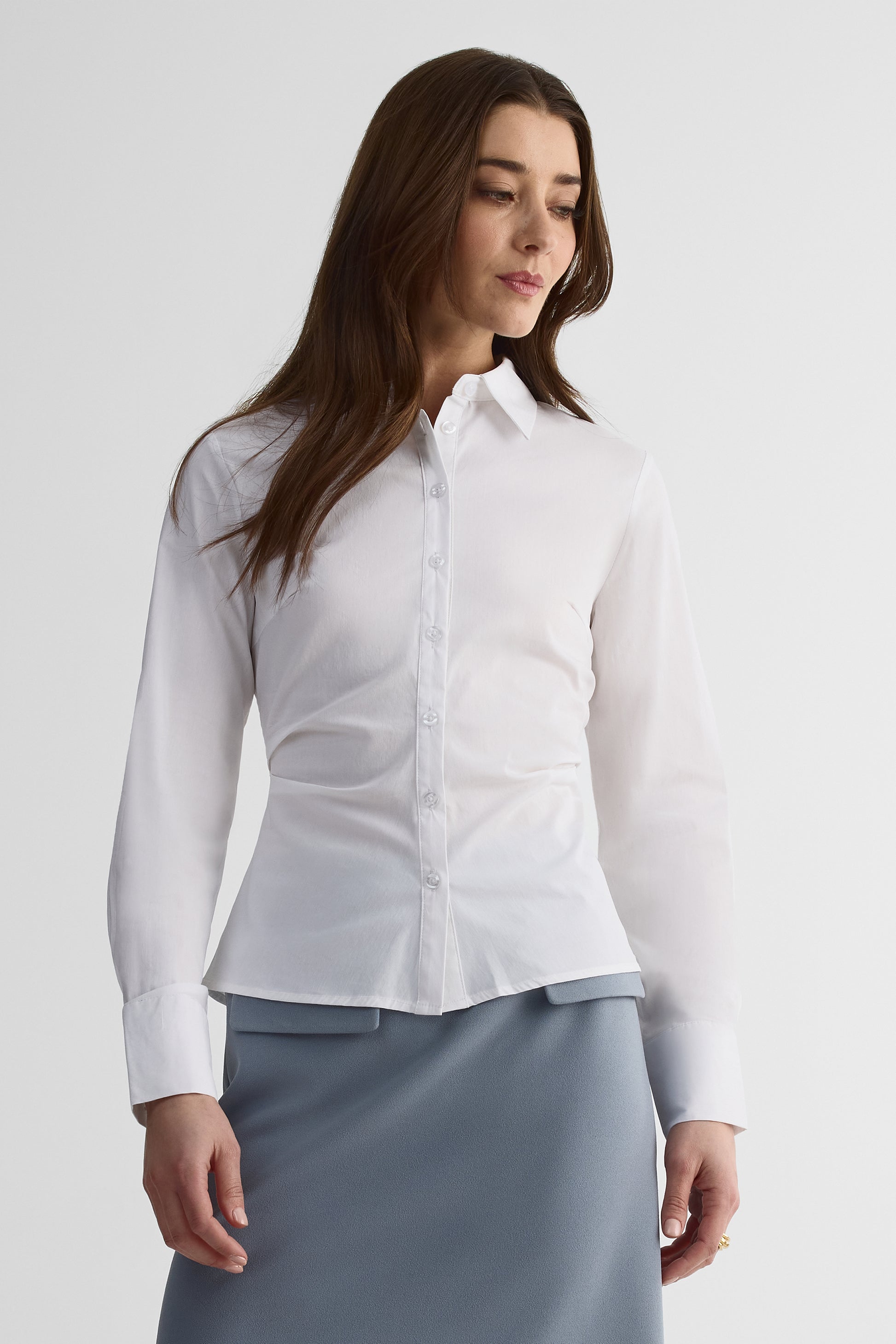 Chemisier ajusté à manches longues – Femme && BLANC