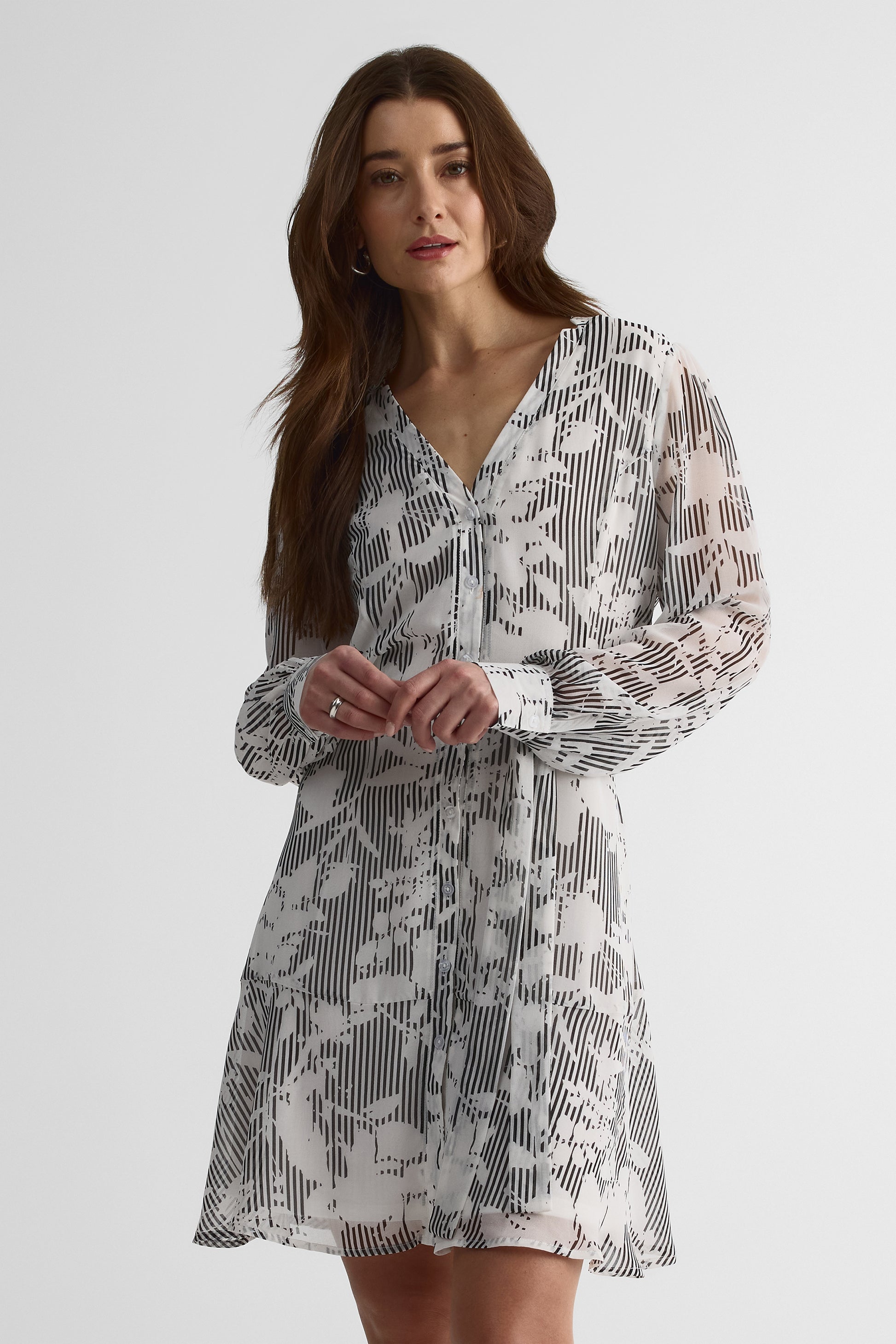 Robe longue à col noté – Femme && NOIR/MULTI