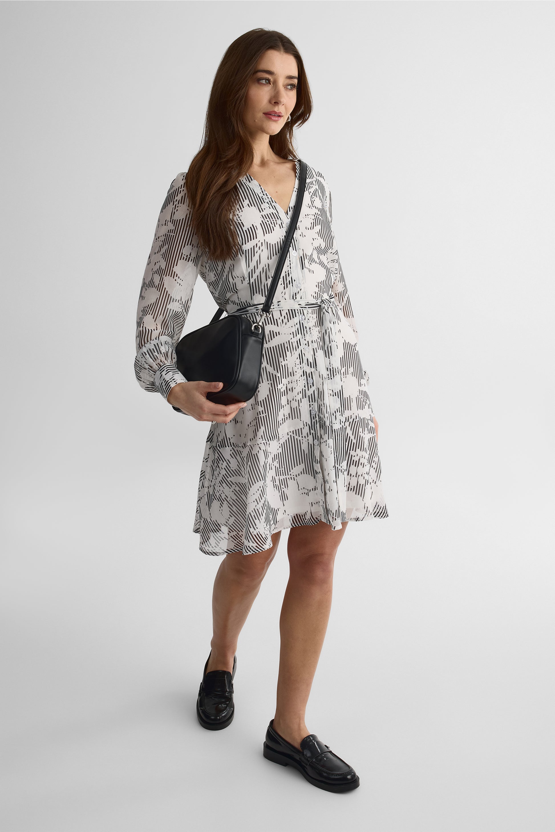 Robe longue à col noté – Femme && NOIR/MULTI