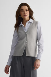 Veste tricot col V, manches longues - Femme && GRIS