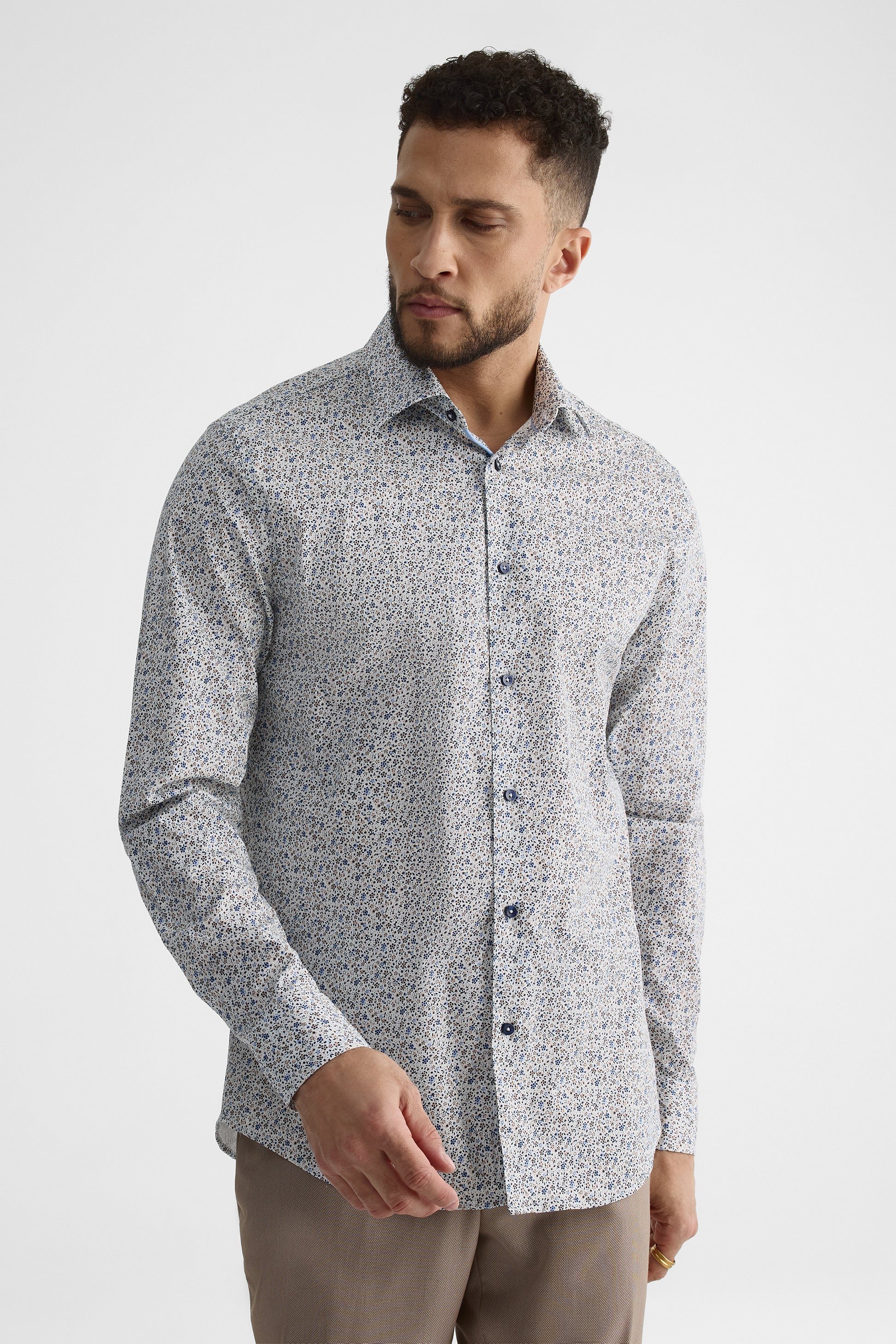 Chemise M/longues ajustée en popeline stretch - Homme && BLEU MULTI