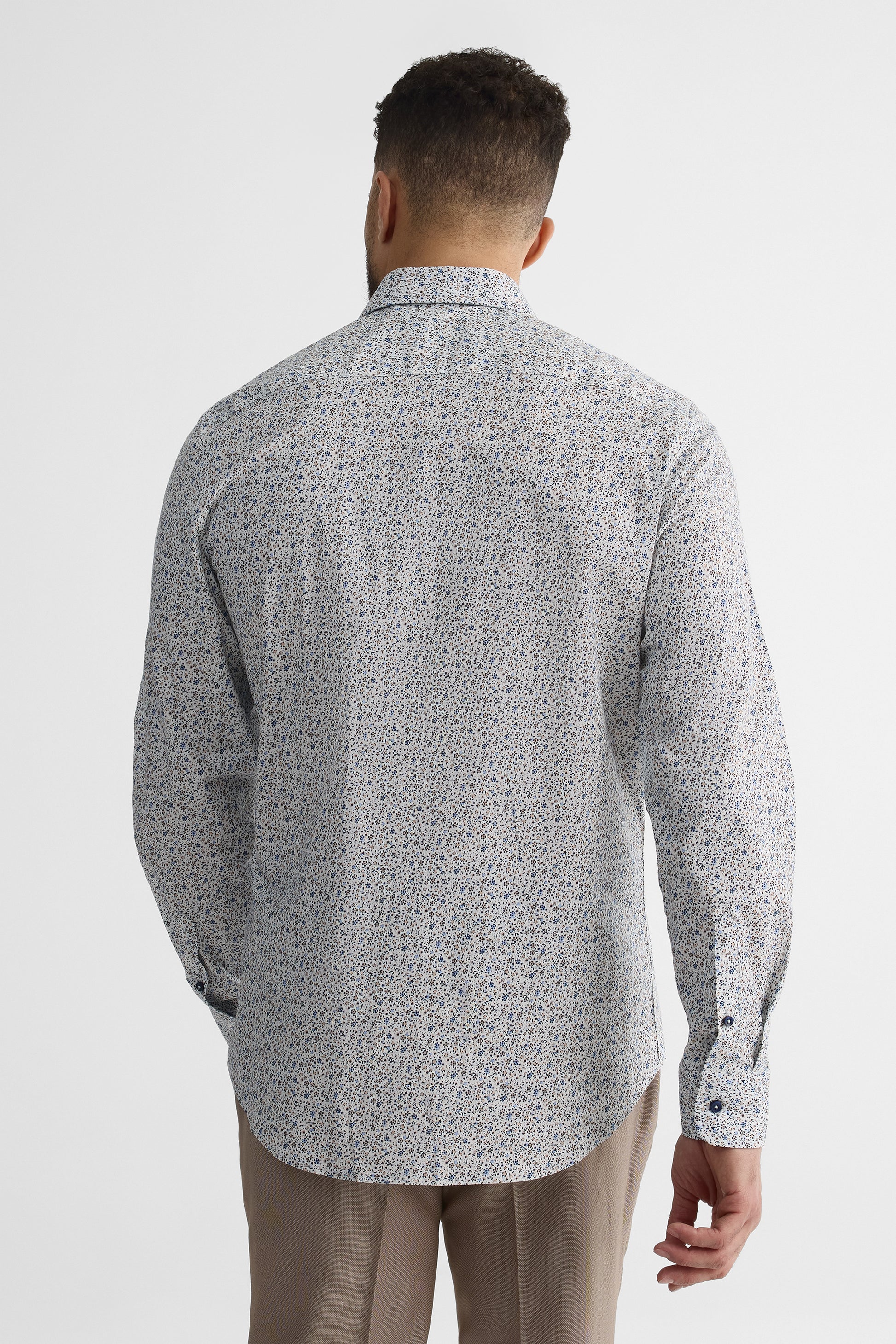 Chemise M/longues ajustée en popeline stretch - Homme && BLEU MULTI