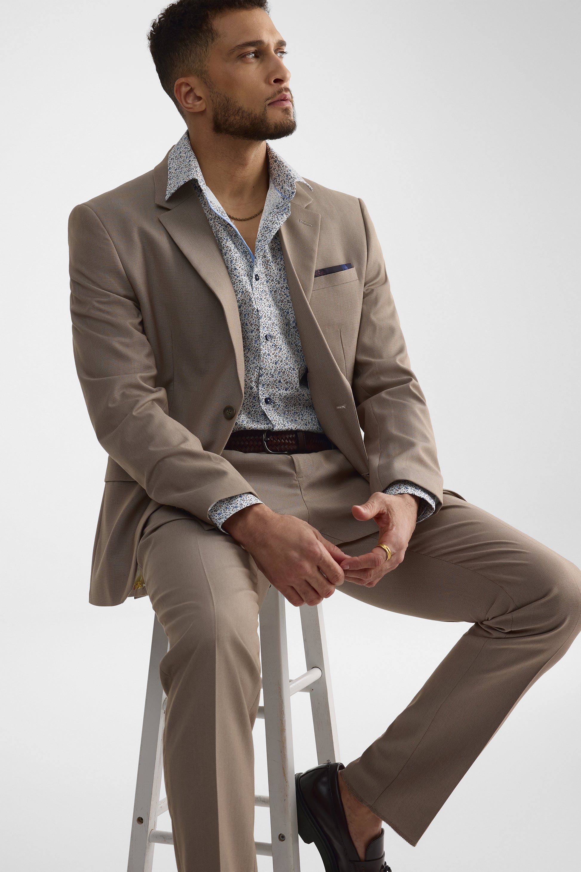 Chemise M/longues ajustée en popeline stretch - Homme && BLEU MULTI