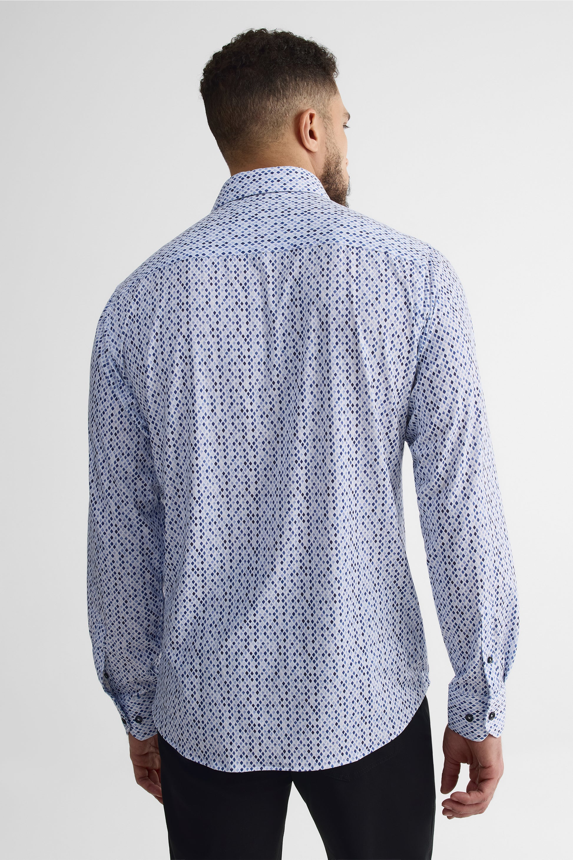 Chemise M/longues ajustée en coton - Homme && BLEU MULTI