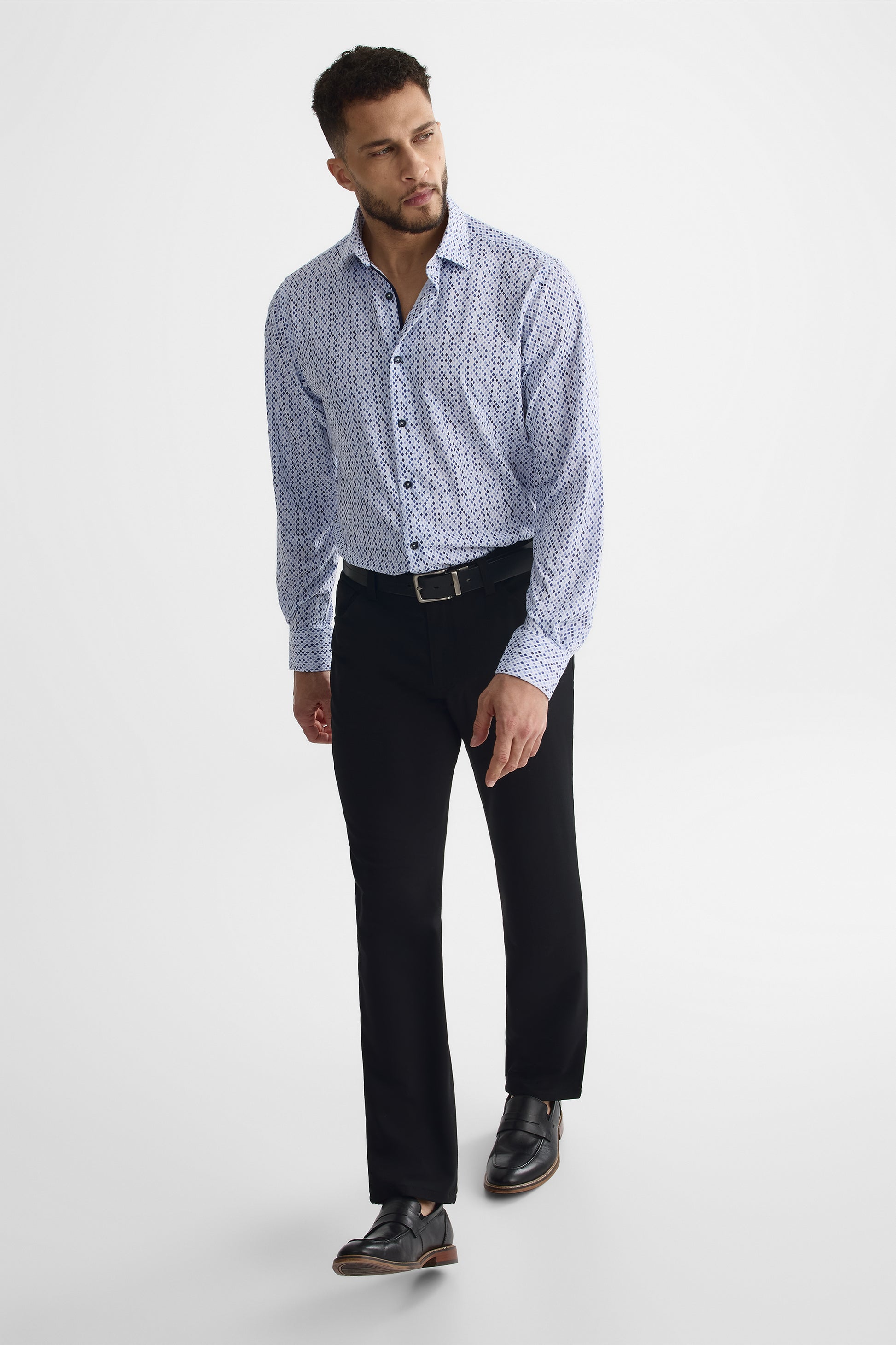 Chemise M/longues ajustée en coton - Homme && BLEU MULTI