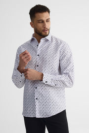 Chemise à manches longues ajustée en microfibre - Homme && BLANC MULTI
