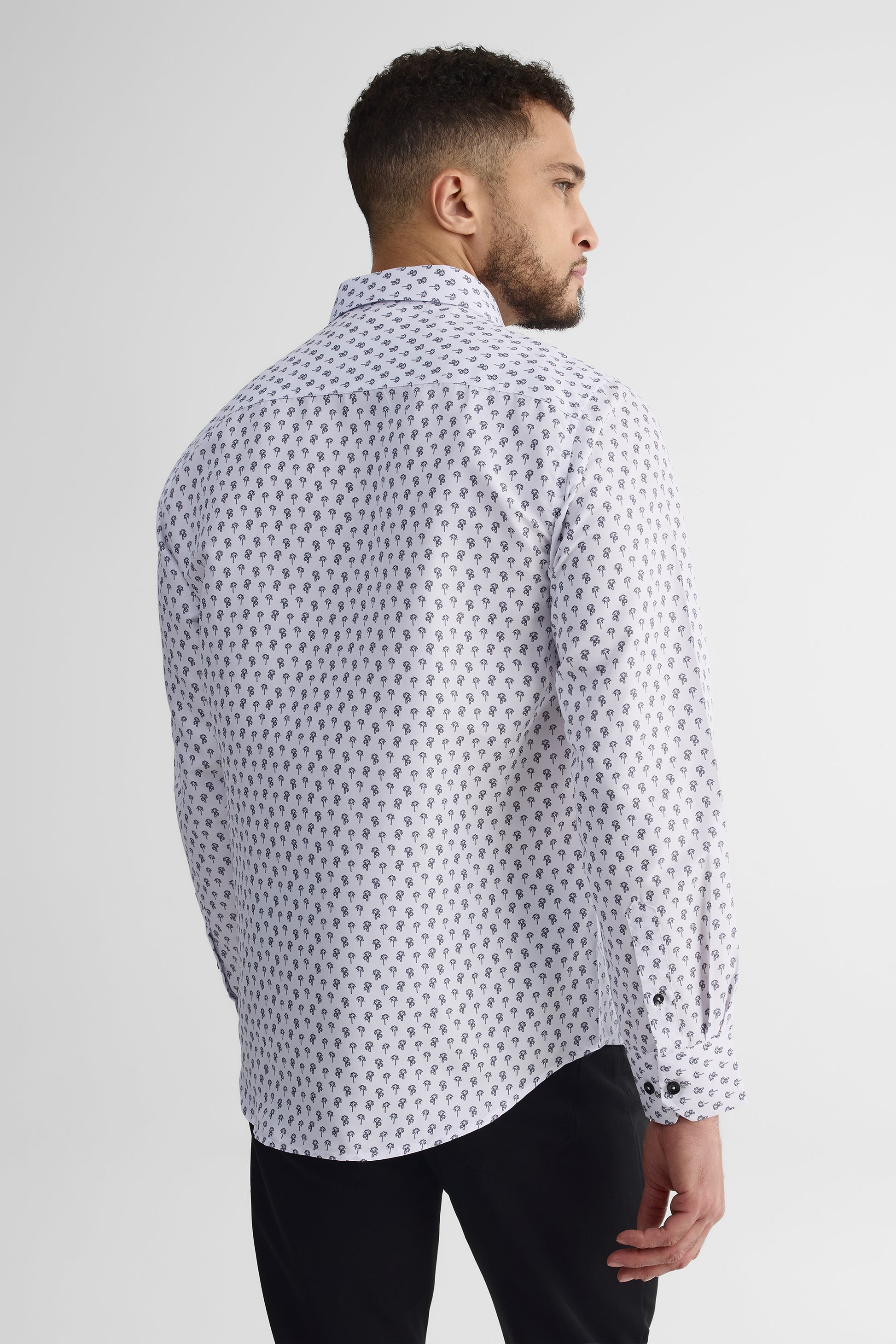 Chemise à manches longues ajustée en microfibre - Homme && BLANC MULTI