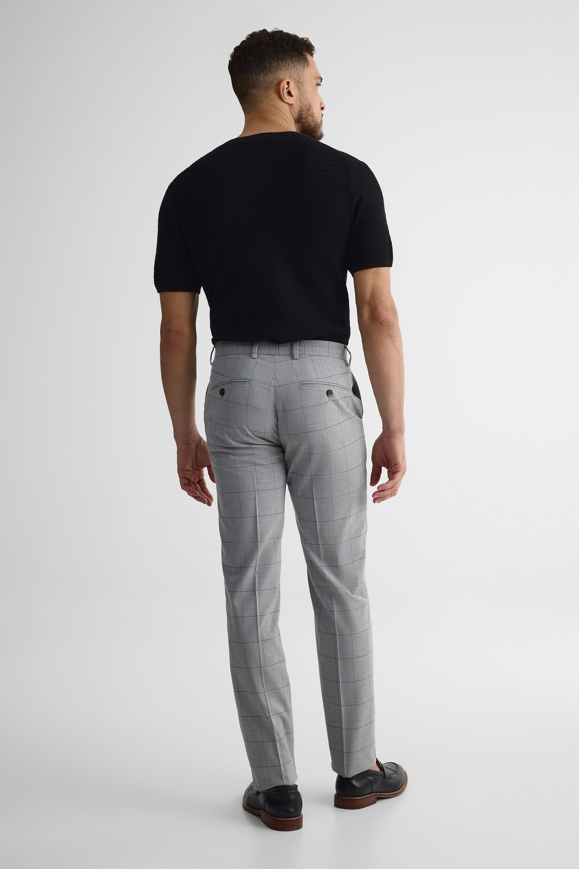 Pantalon habillé à carreaux ajusté – Homme && GRIS PALE