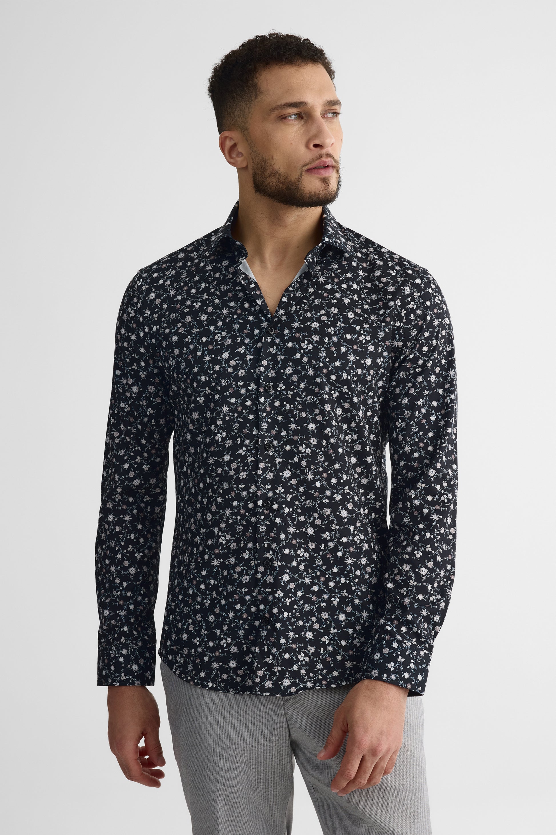 Chemise à manches longues en microfibre - Homme && NOIR/MULTI
