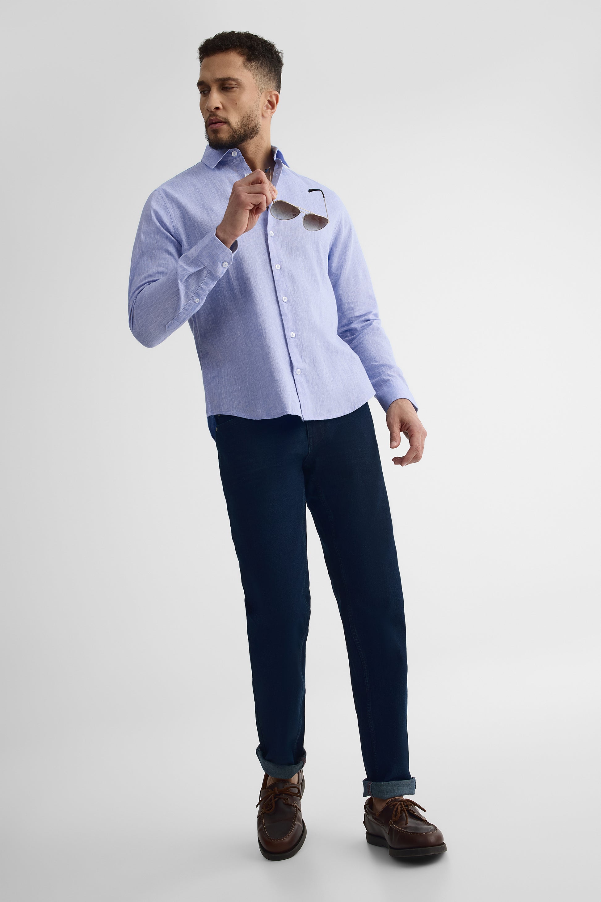 Chemise manches longues coupe moderne – Homme && BLEU