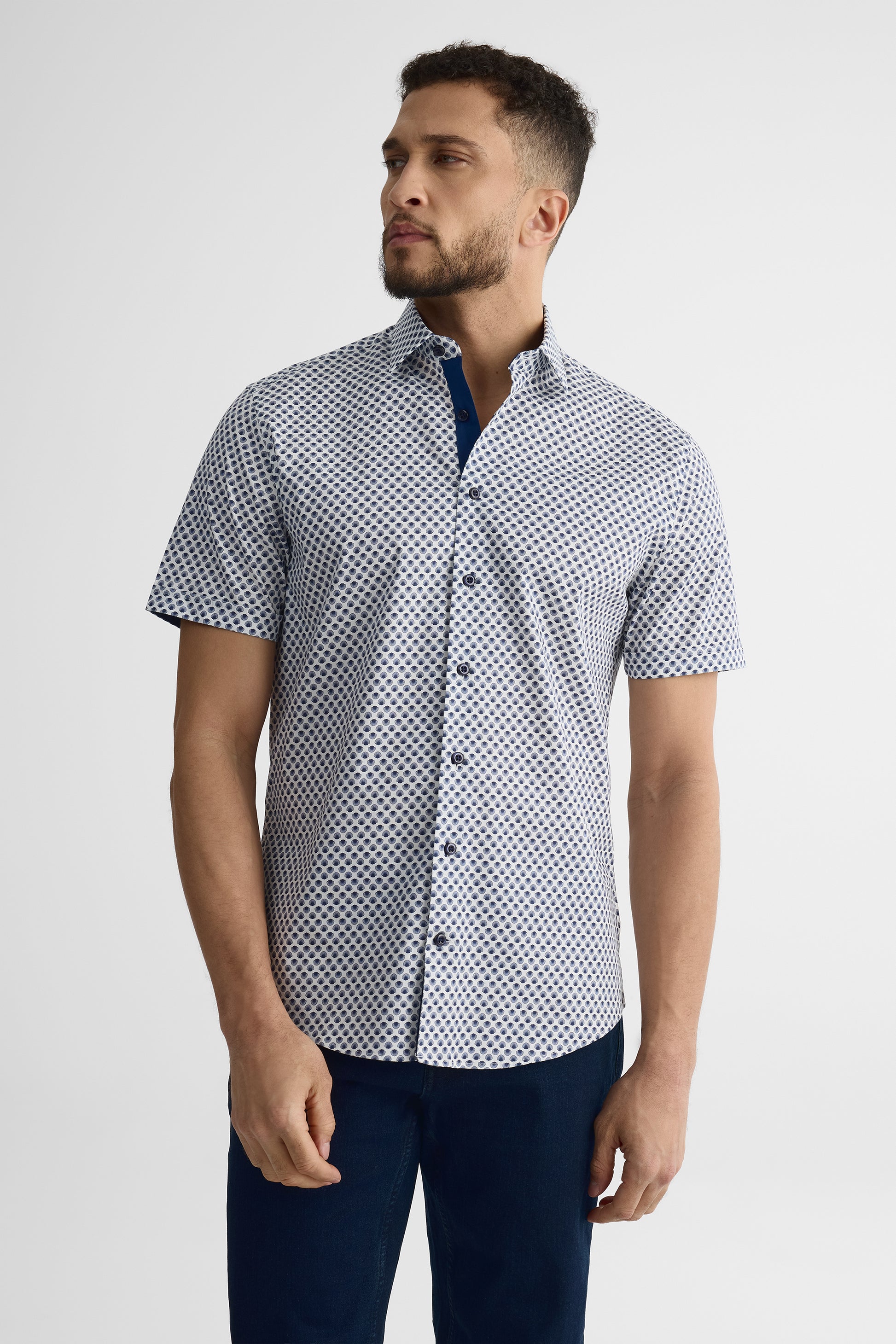 Chemise m/courtes coupe moderne en coton - Homme && MARIN/MULTI