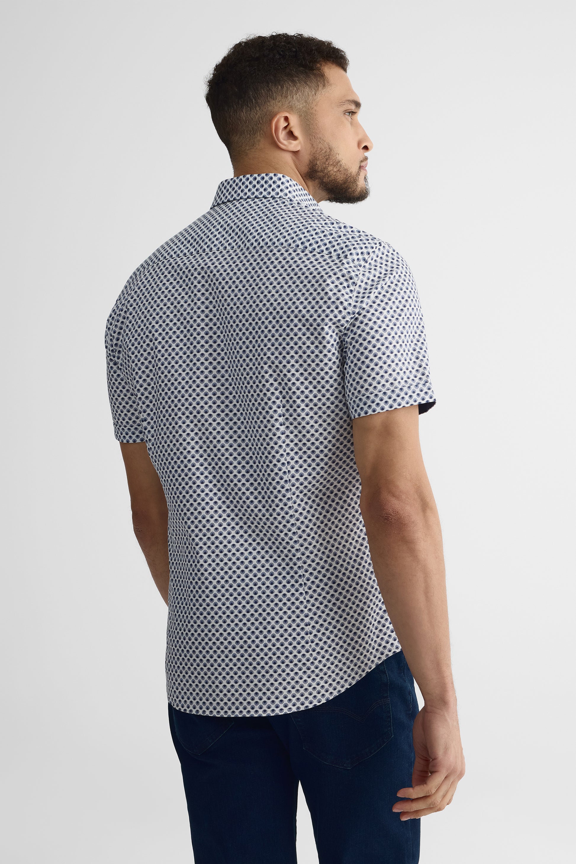 Chemise m/courtes coupe moderne en coton - Homme && MARIN/MULTI
