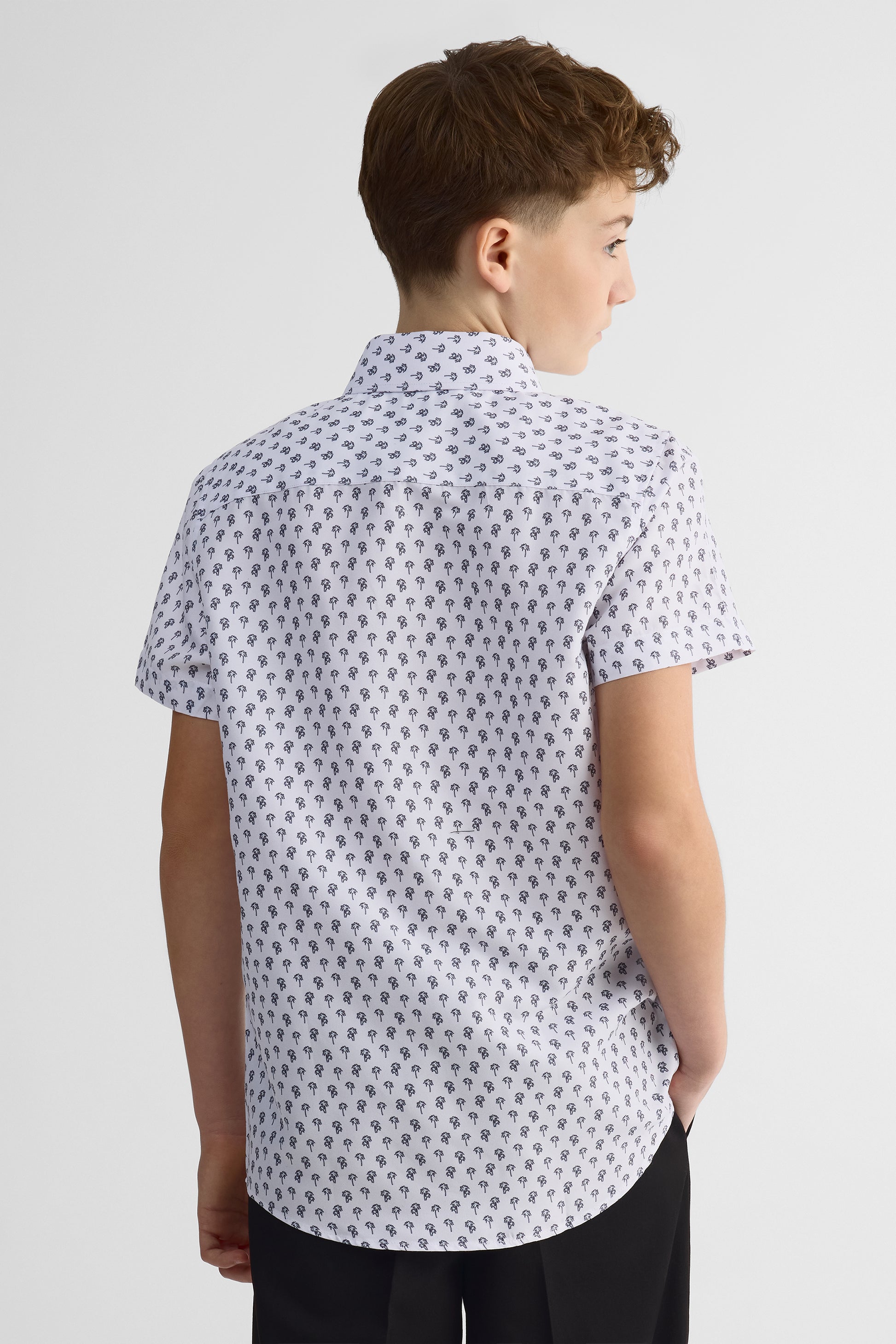 Chemise manches courtes motifs palmiers - Ado garçon && BLANC