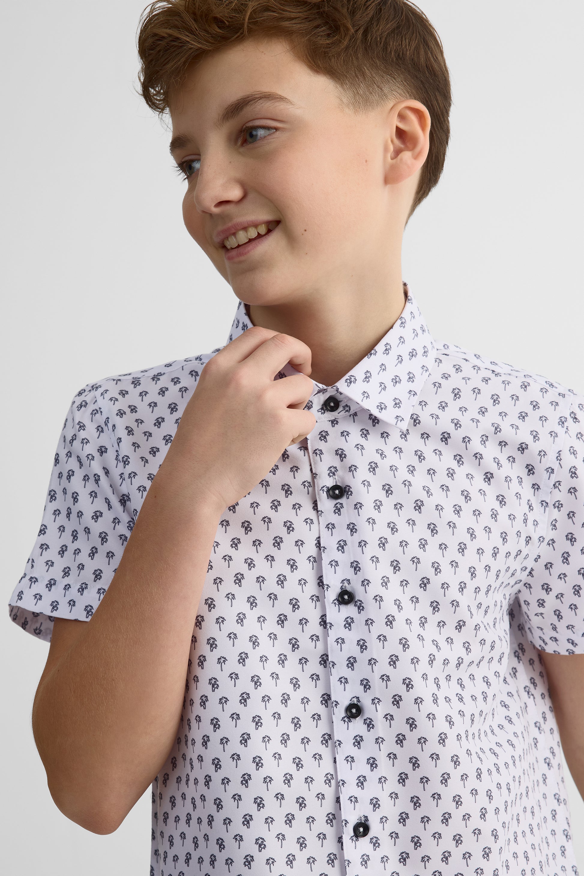 Chemise manches courtes motifs palmiers - Ado garçon && BLANC