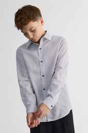 Chemise à motifs en poplin ajustée – Ado garçon && BLANC
