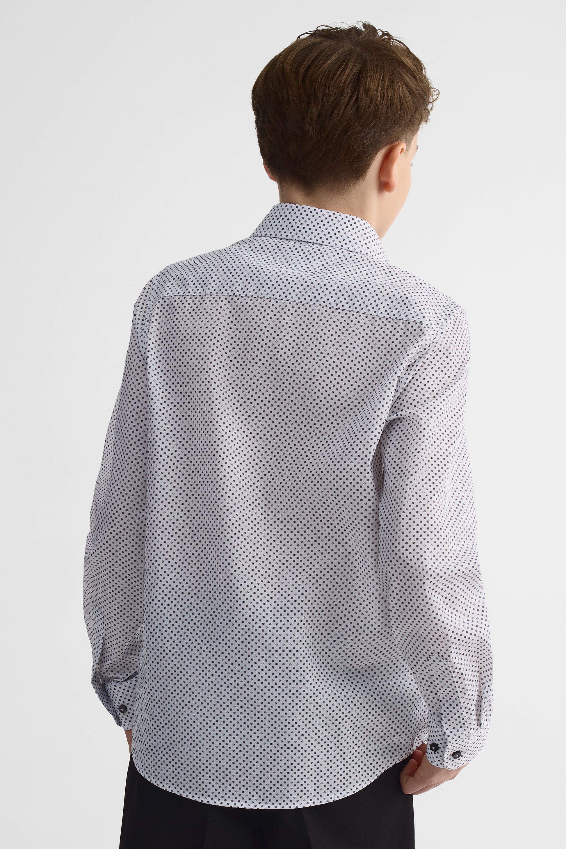 Chemise à motifs en poplin ajustée – Ado garçon && BLANC