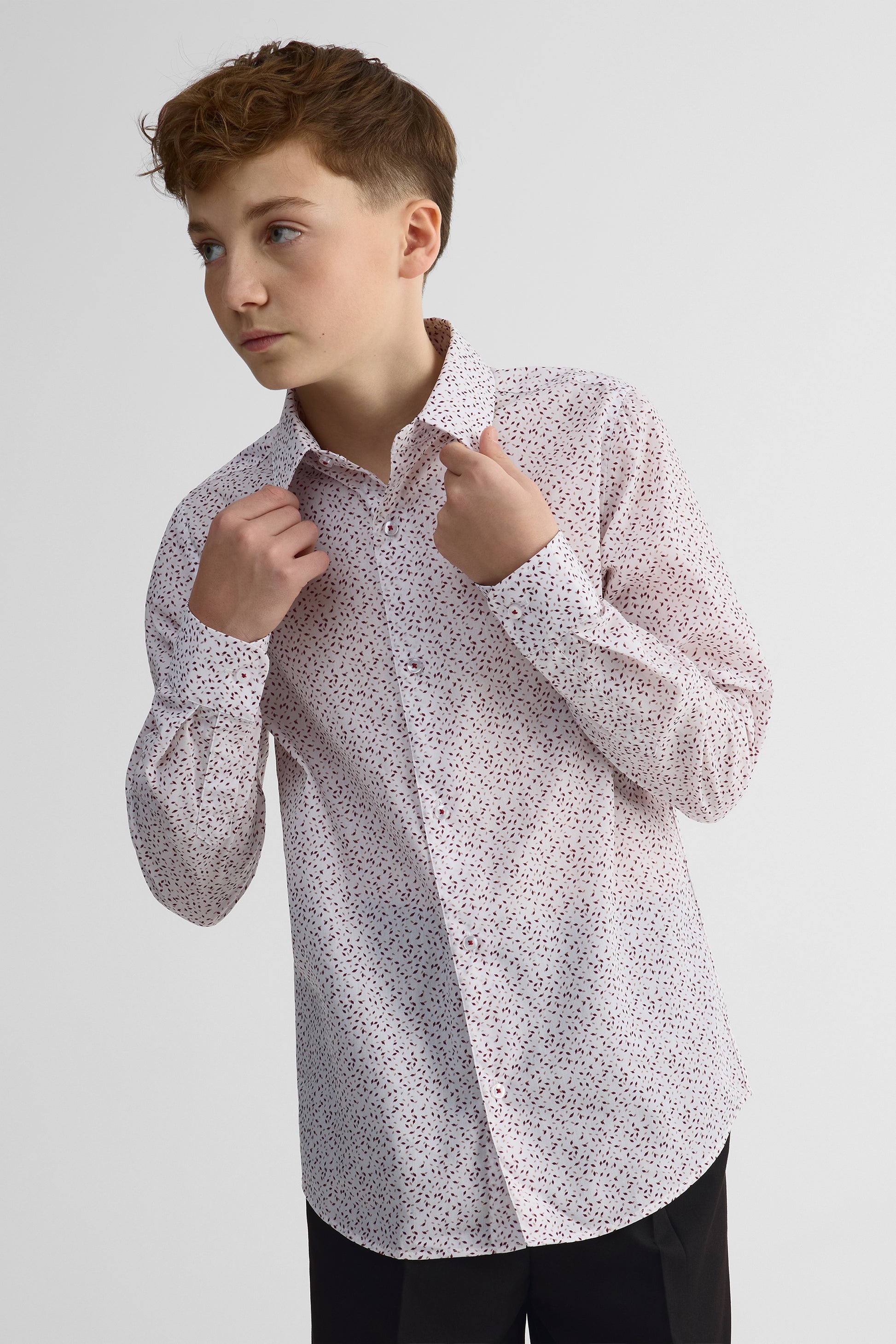 Chemise à motifs en poplin ajustée – Ado garçon && BOURGOGNE