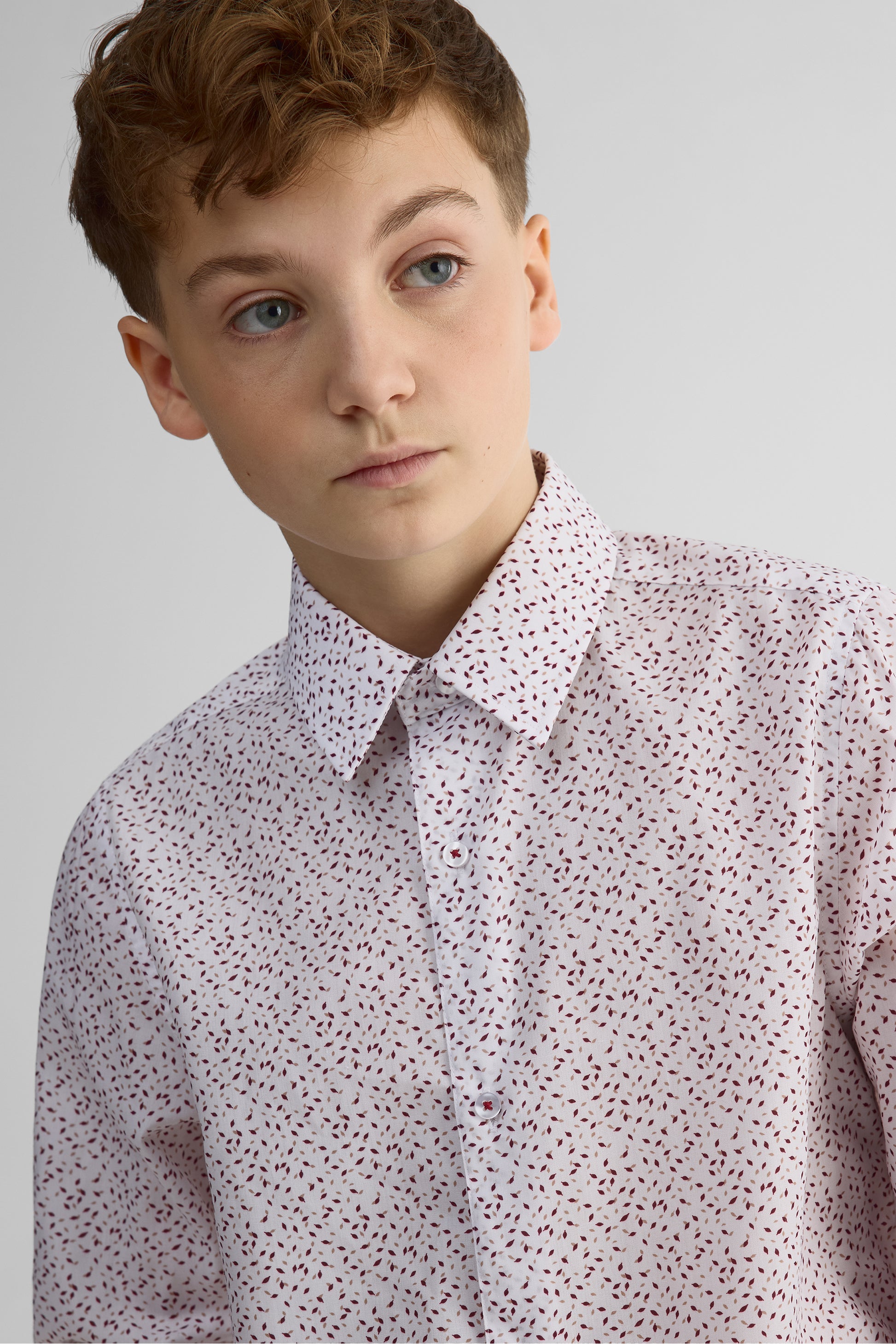 Chemise à motifs en poplin ajustée – Ado garçon && BOURGOGNE
