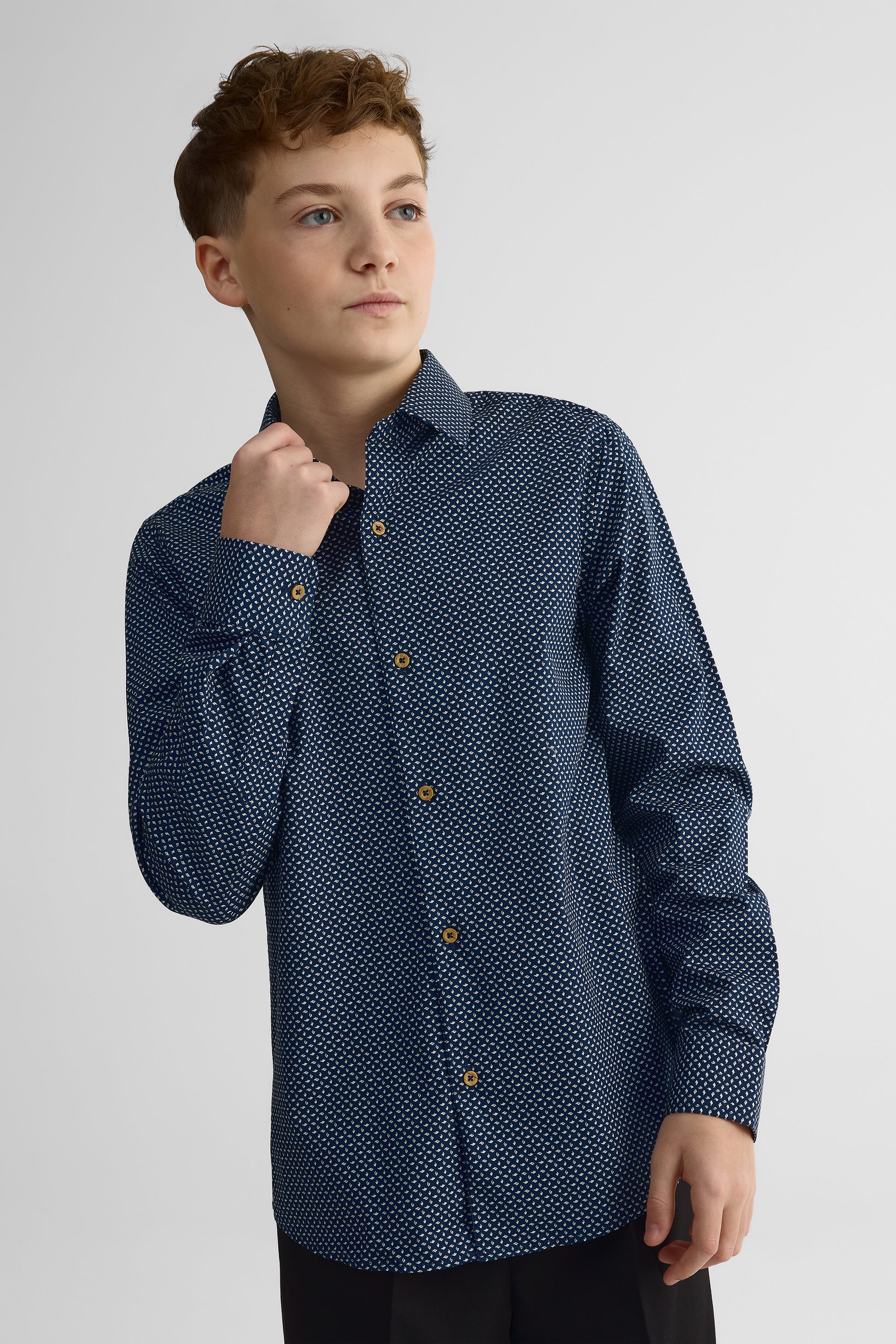 Chemise à motifs en poplin ajustée – Ado garçon && MARIN