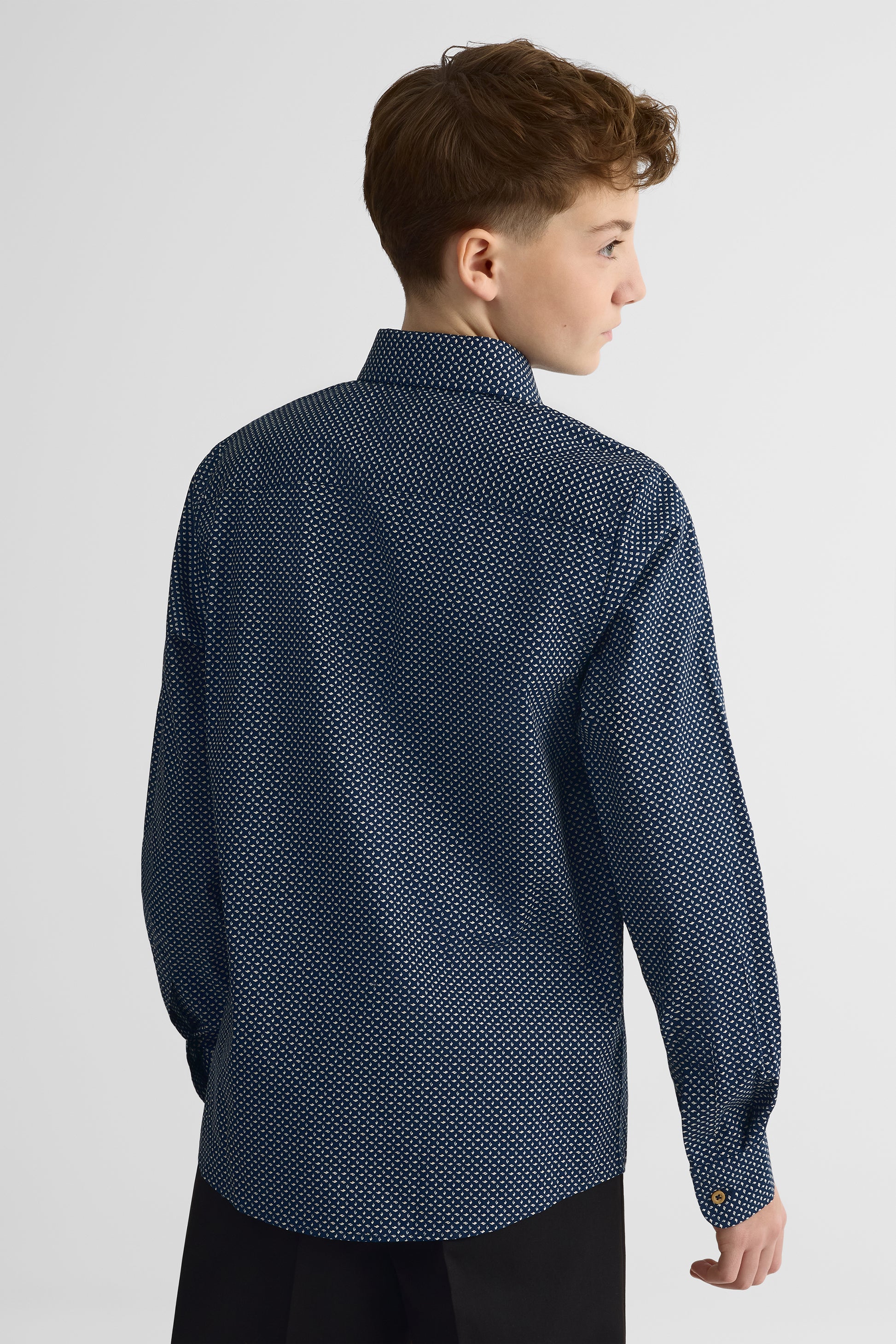 Chemise à motifs en poplin ajustée – Ado garçon && MARIN
