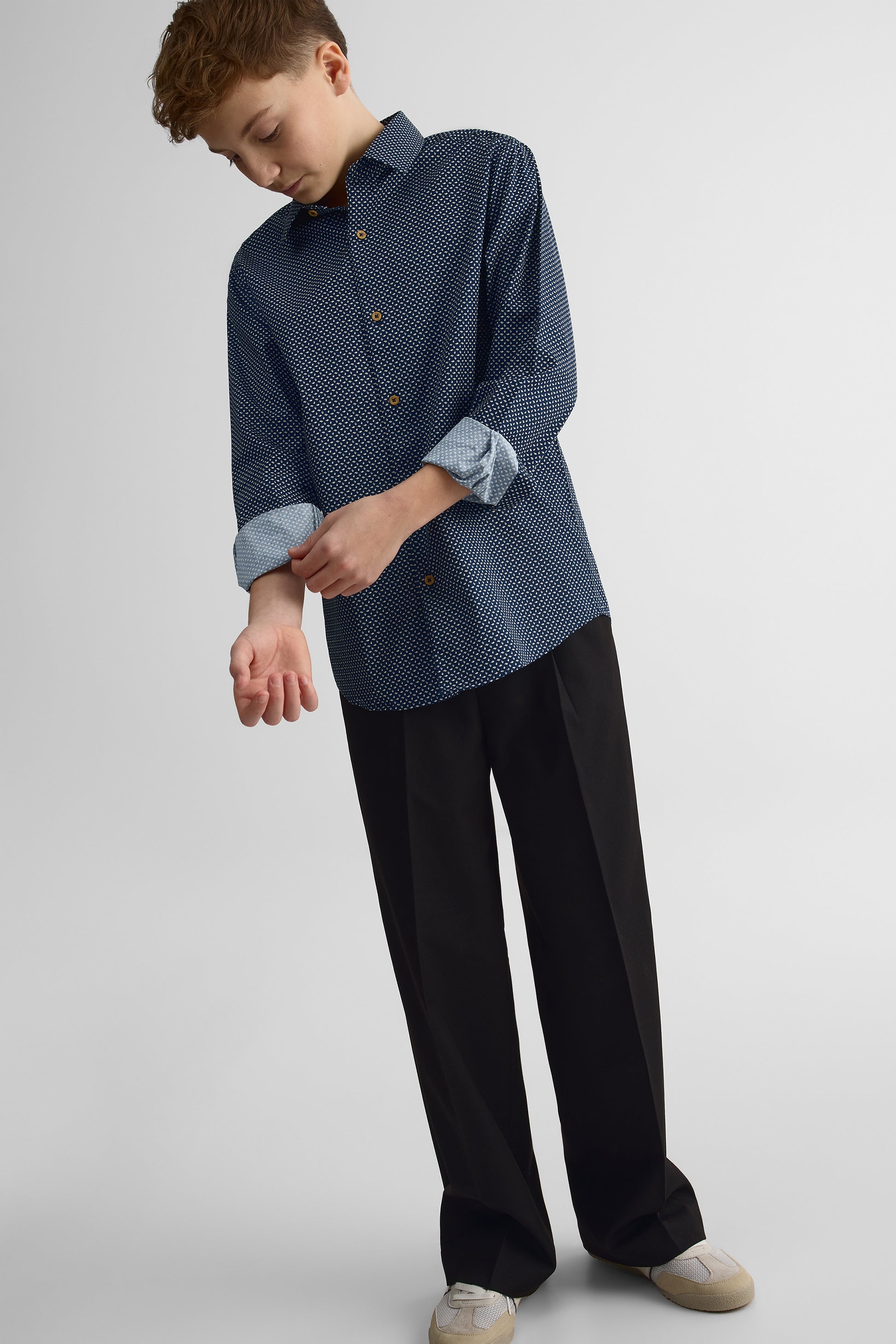 Chemise à motifs en poplin ajustée – Ado garçon && MARIN