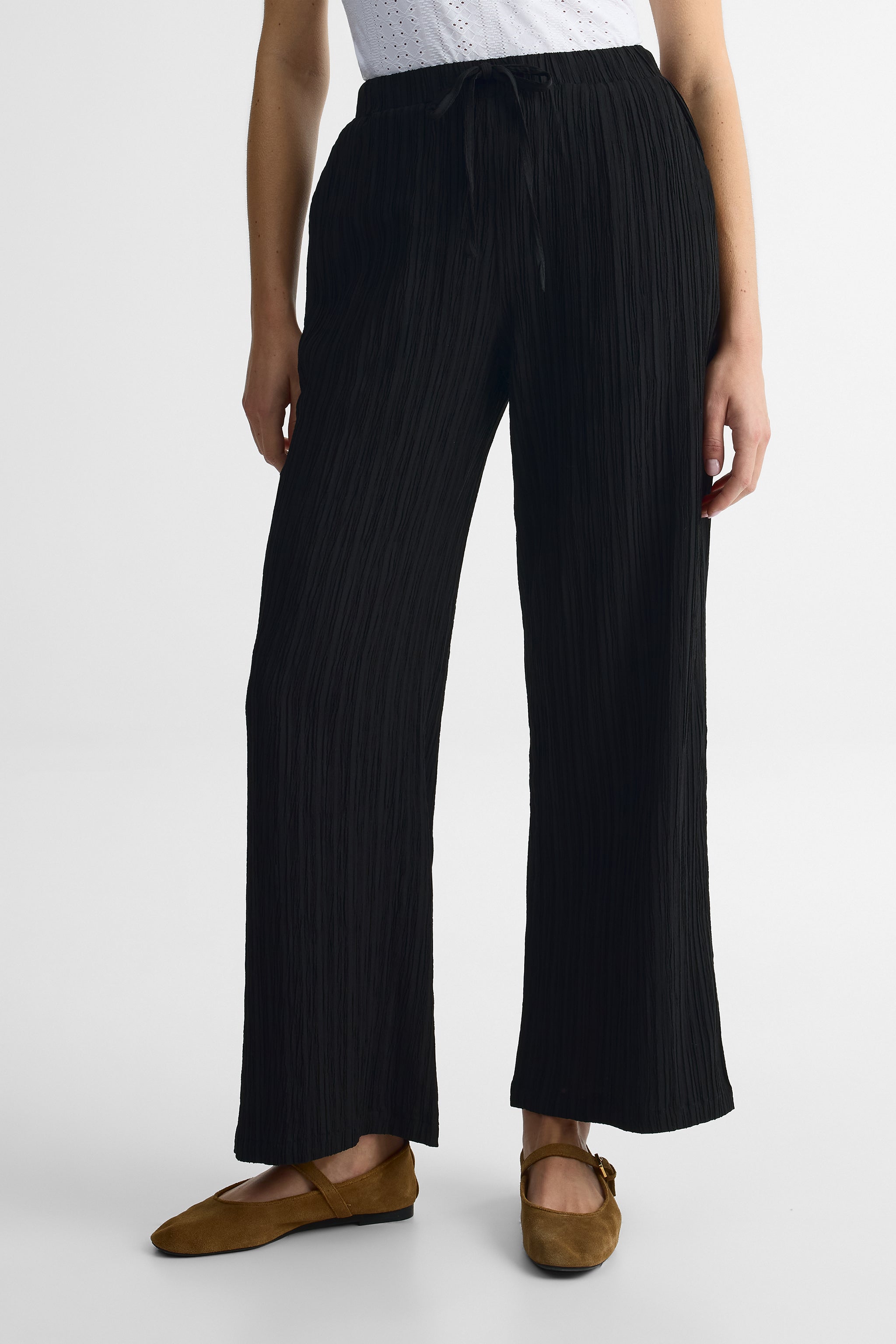 Pantalon jambe large élastique – Femme && NOIR