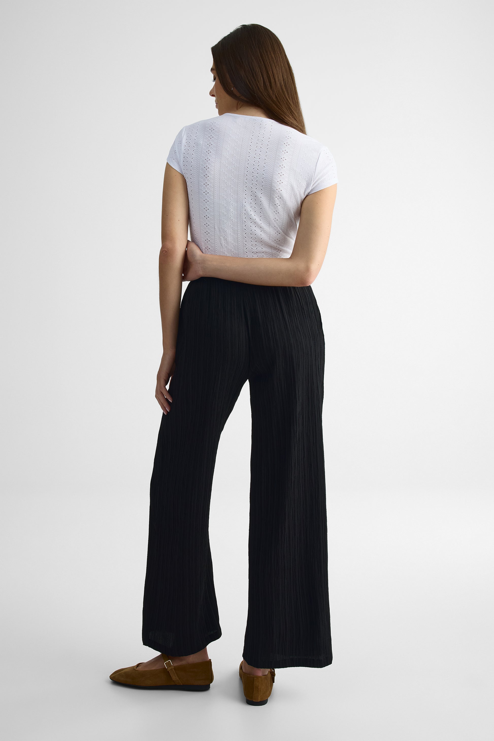 Pantalon jambe large élastique – Femme && NOIR