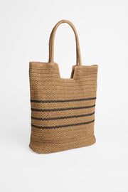 Sac en raffia rayé avec fermeture magnétique - Femme && NATUREL