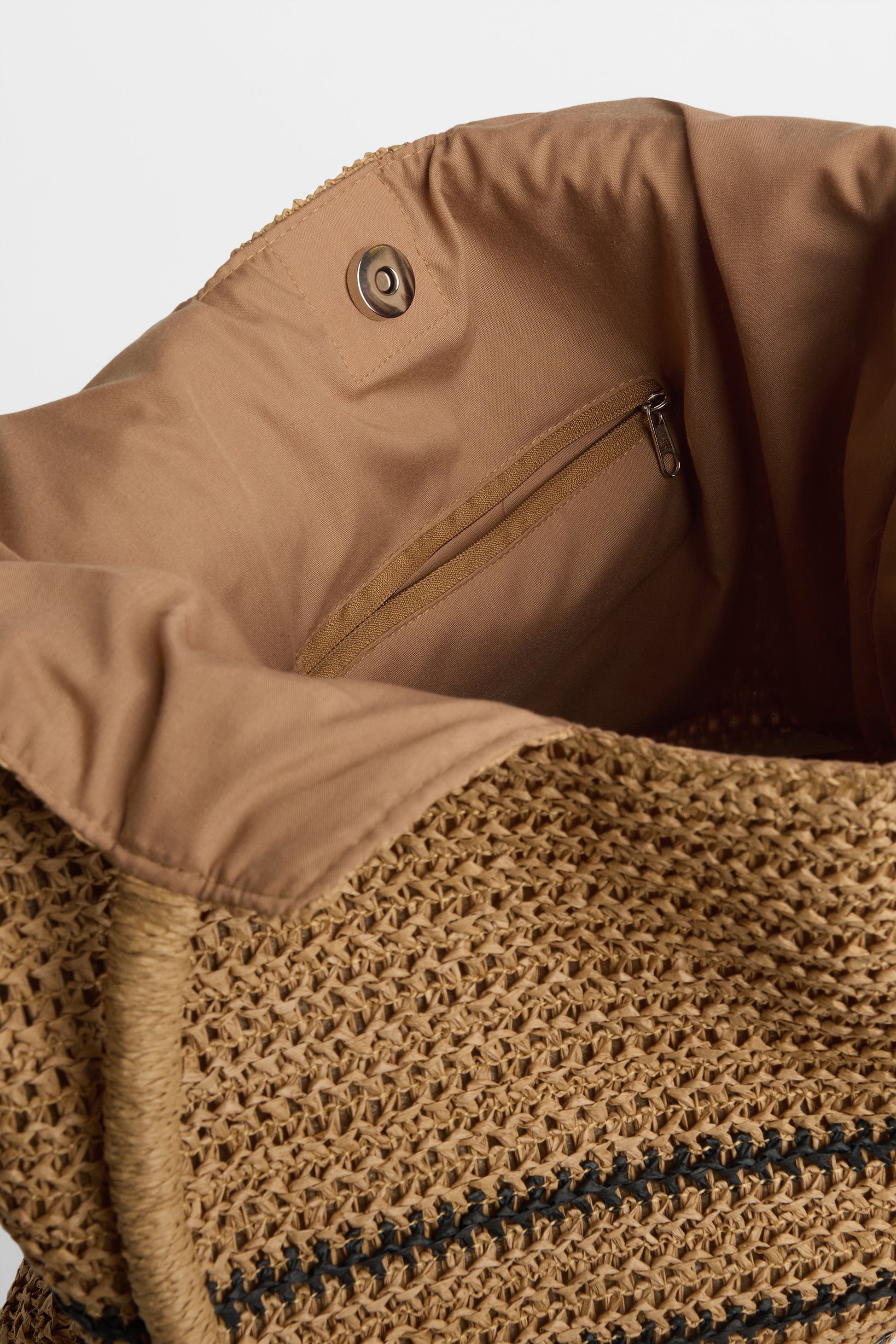 Sac en raffia rayé avec fermeture magnétique - Femme && NATUREL